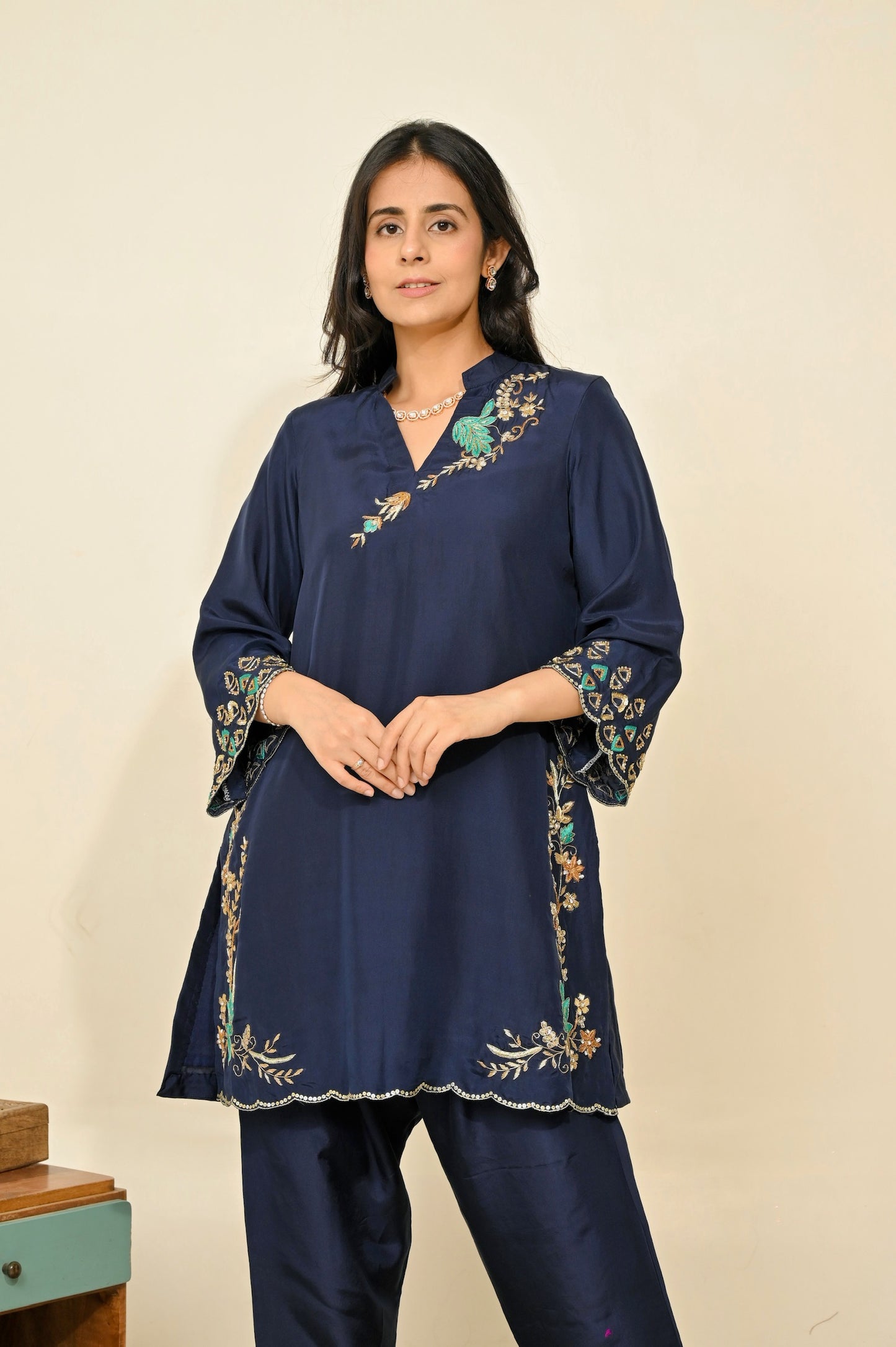 Navy Blue Pure Silk Ensemble