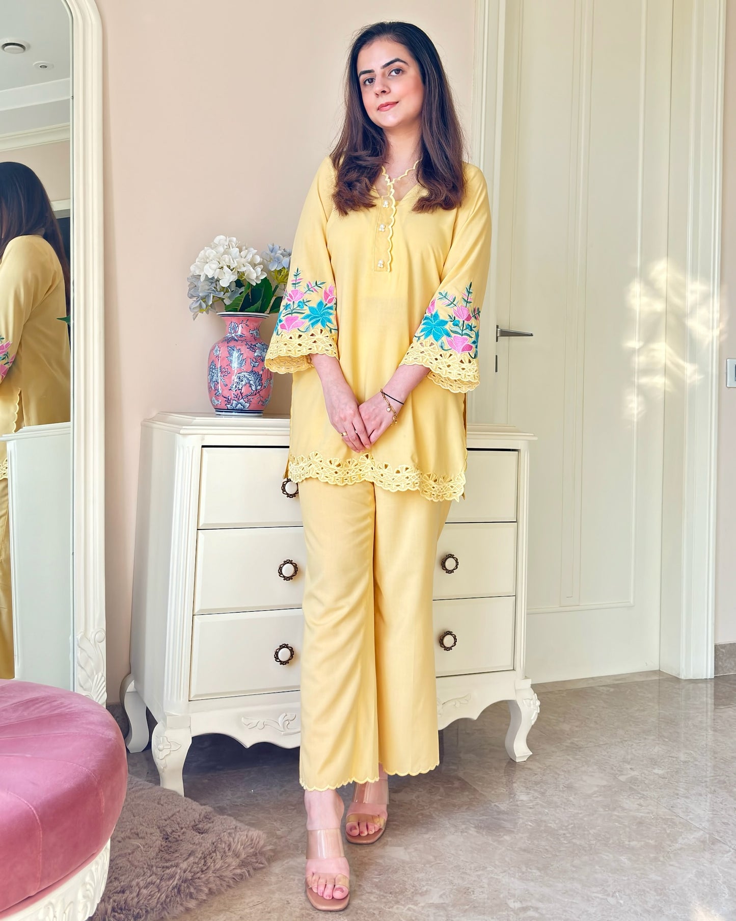 Sunlit Bloom Embroidered Cotton Co-ord Set