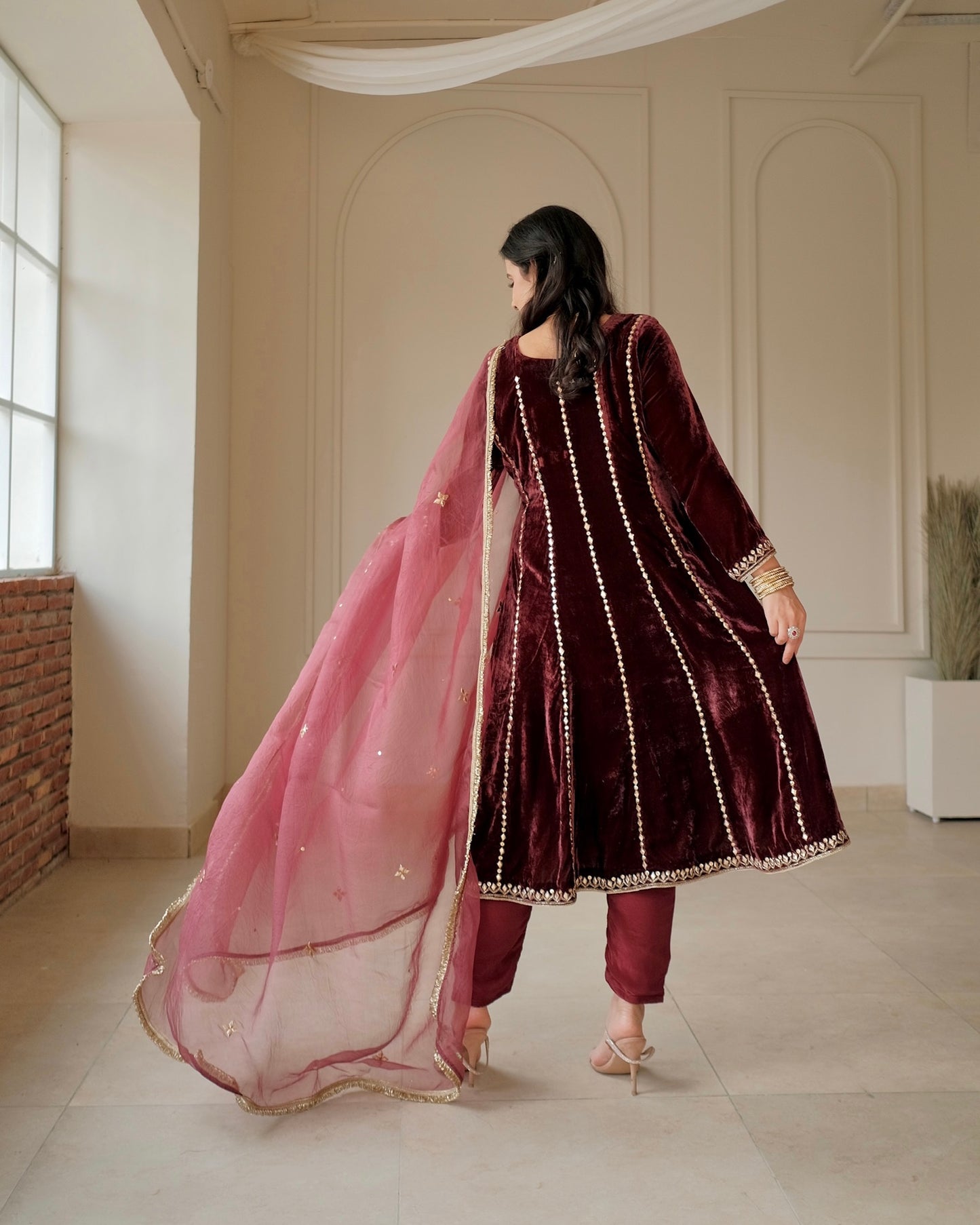ROYAL MEHROON VELVET ANARKALI