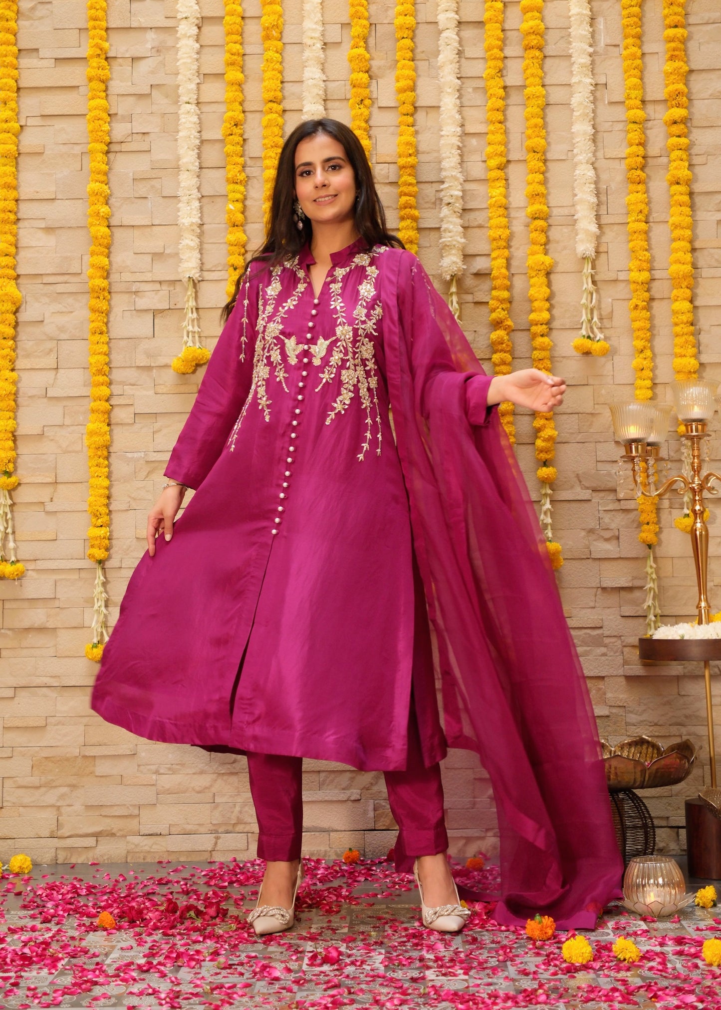 Sitara Wine Silk Suit Set