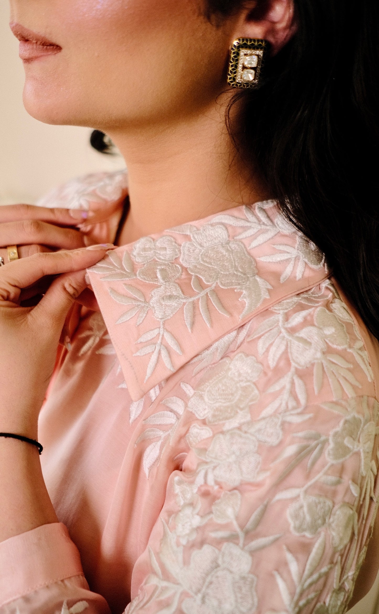 Peach Cotton Modal Co-ord Set with Thread Embroidery
