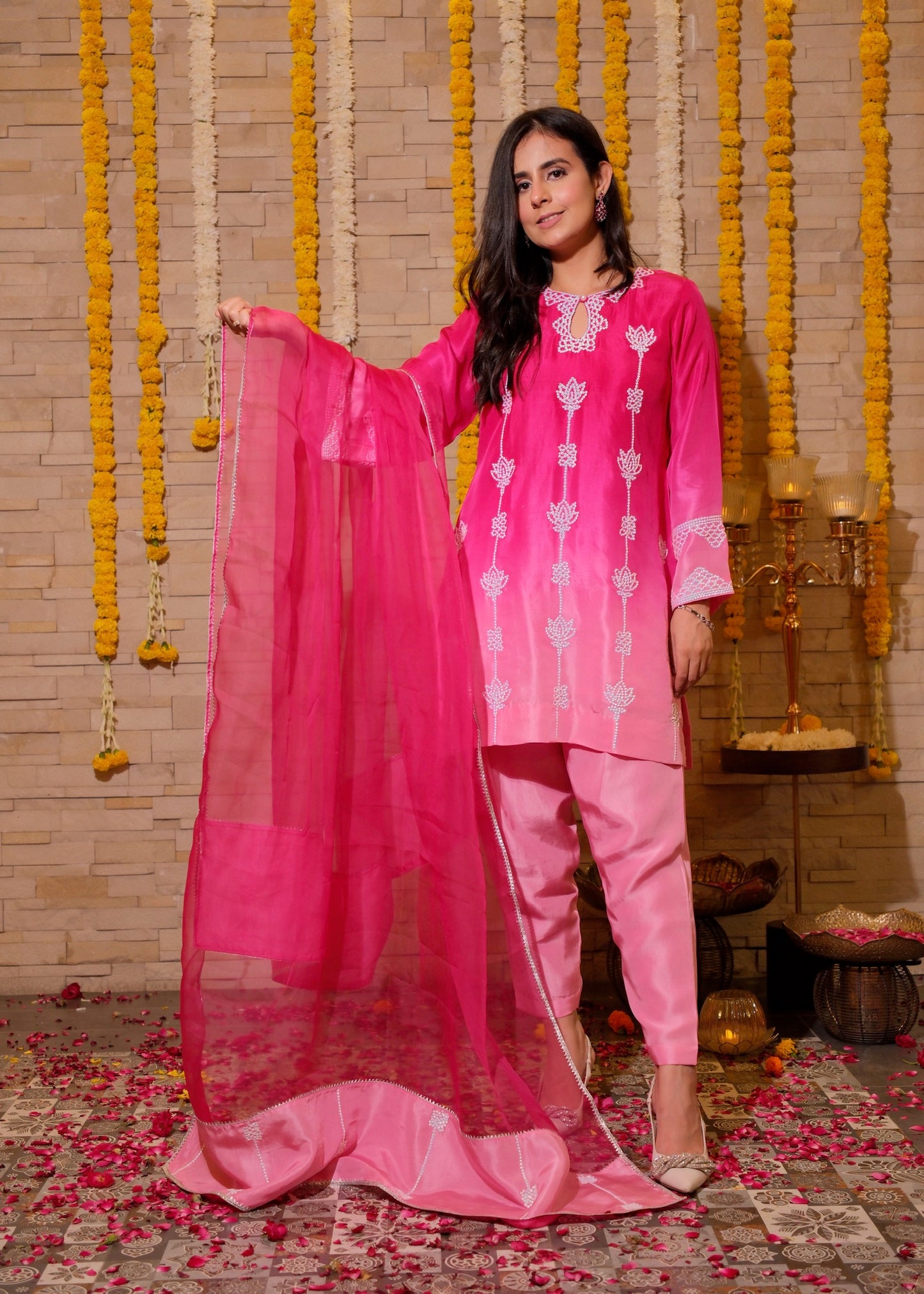 Sitara- Pink Ombre Hand-Embroidered Suit