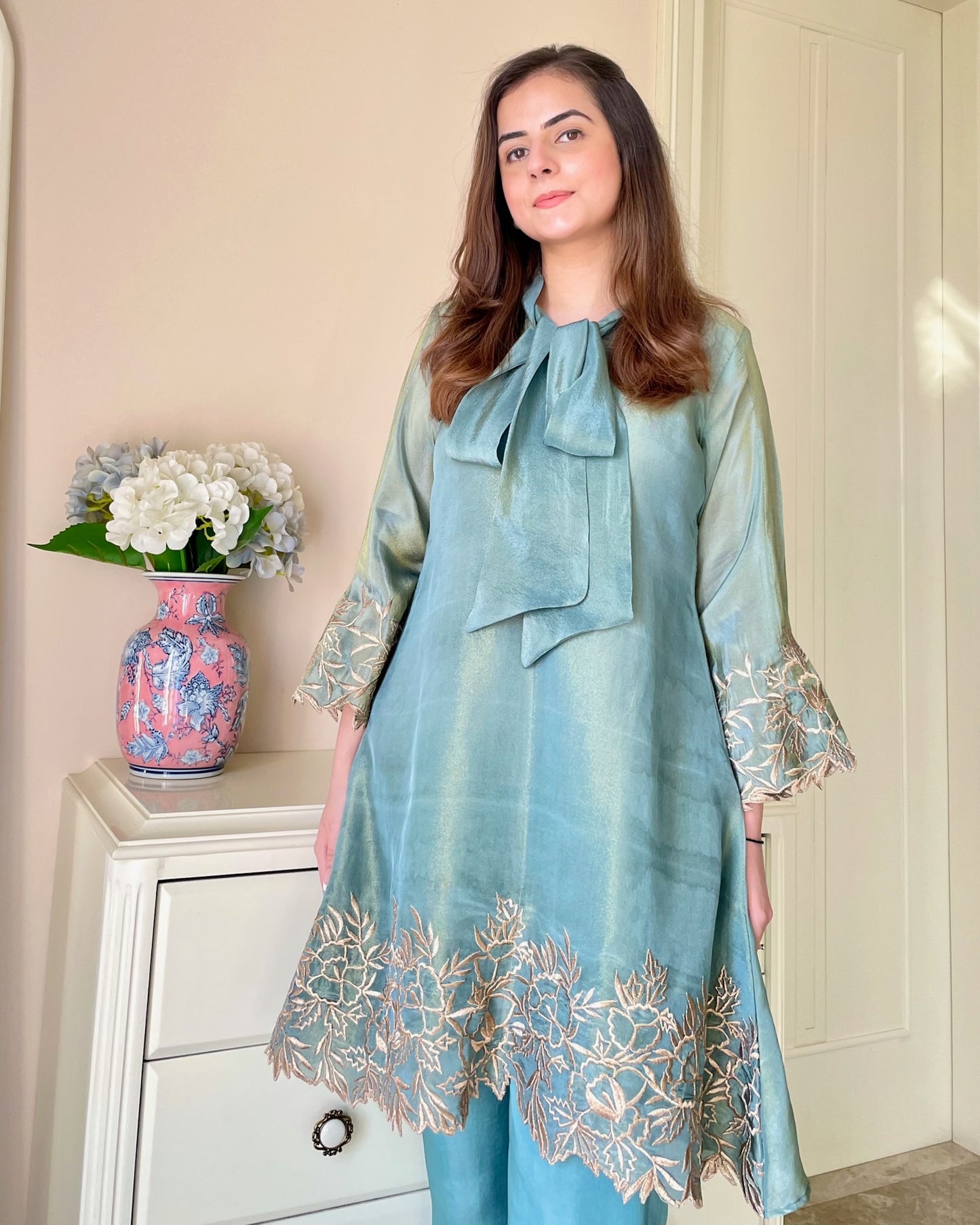 Aqua Shimmer Knot Co-ord Set