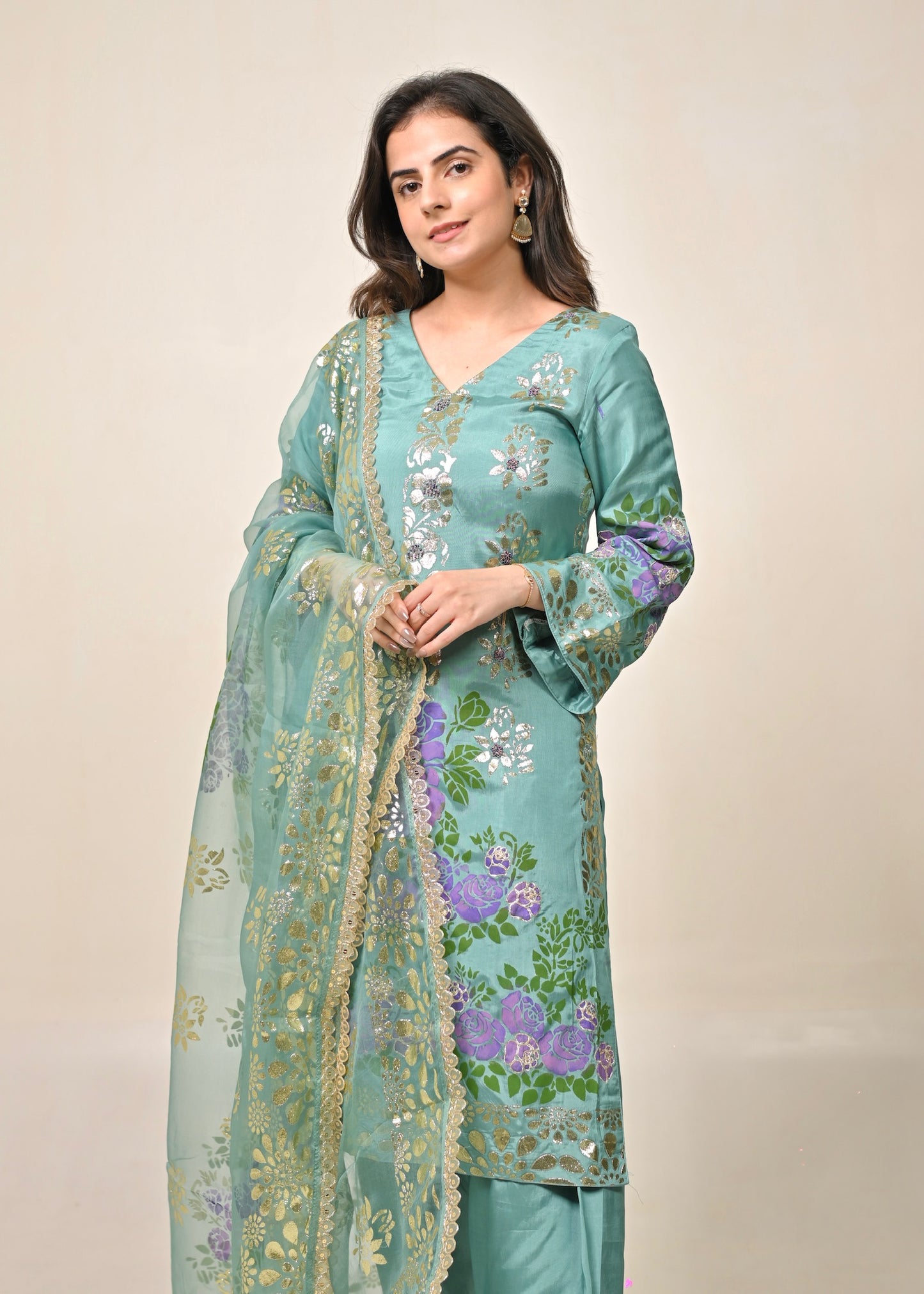 Blue Bloom Pure Organza Suit
