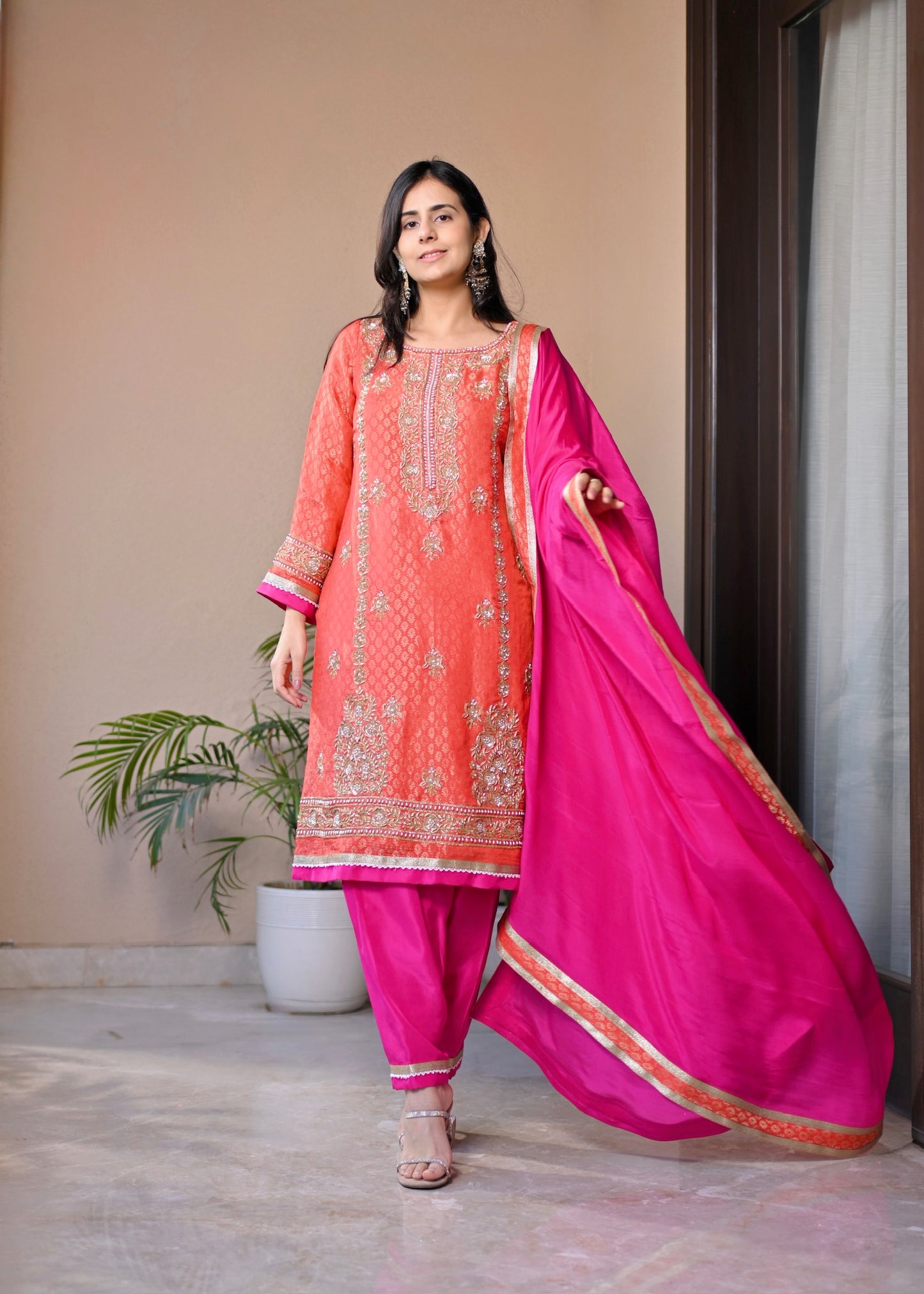 Gulnar Coral Radiance Banarasi Suit