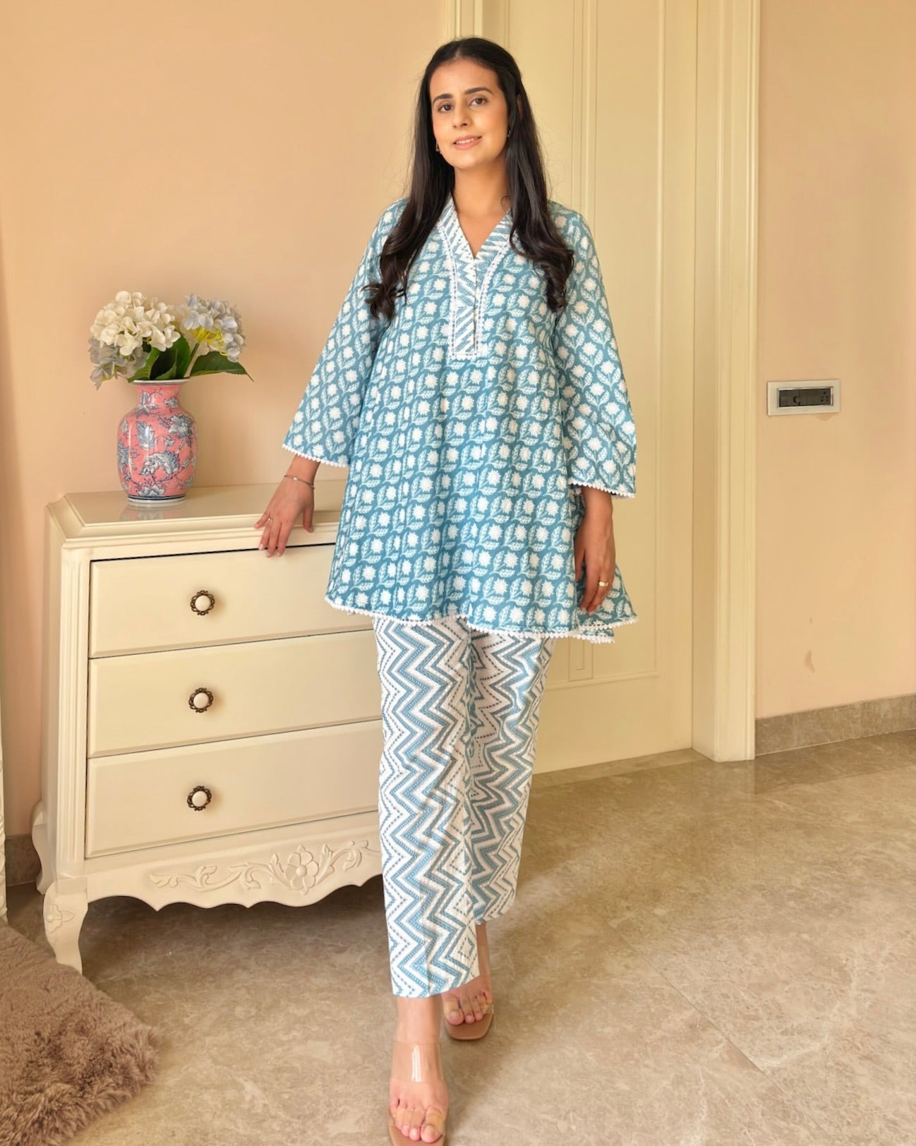 Breezy Blue Elegance Pure Cotton Co-ord