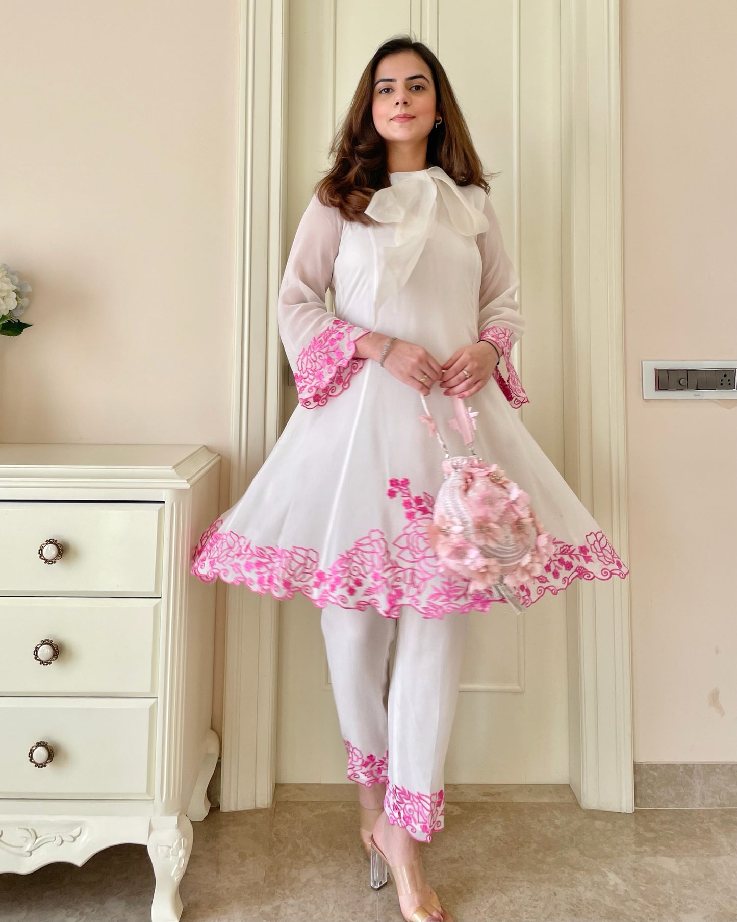 Ivory Blossom Georgette Co-ord Set