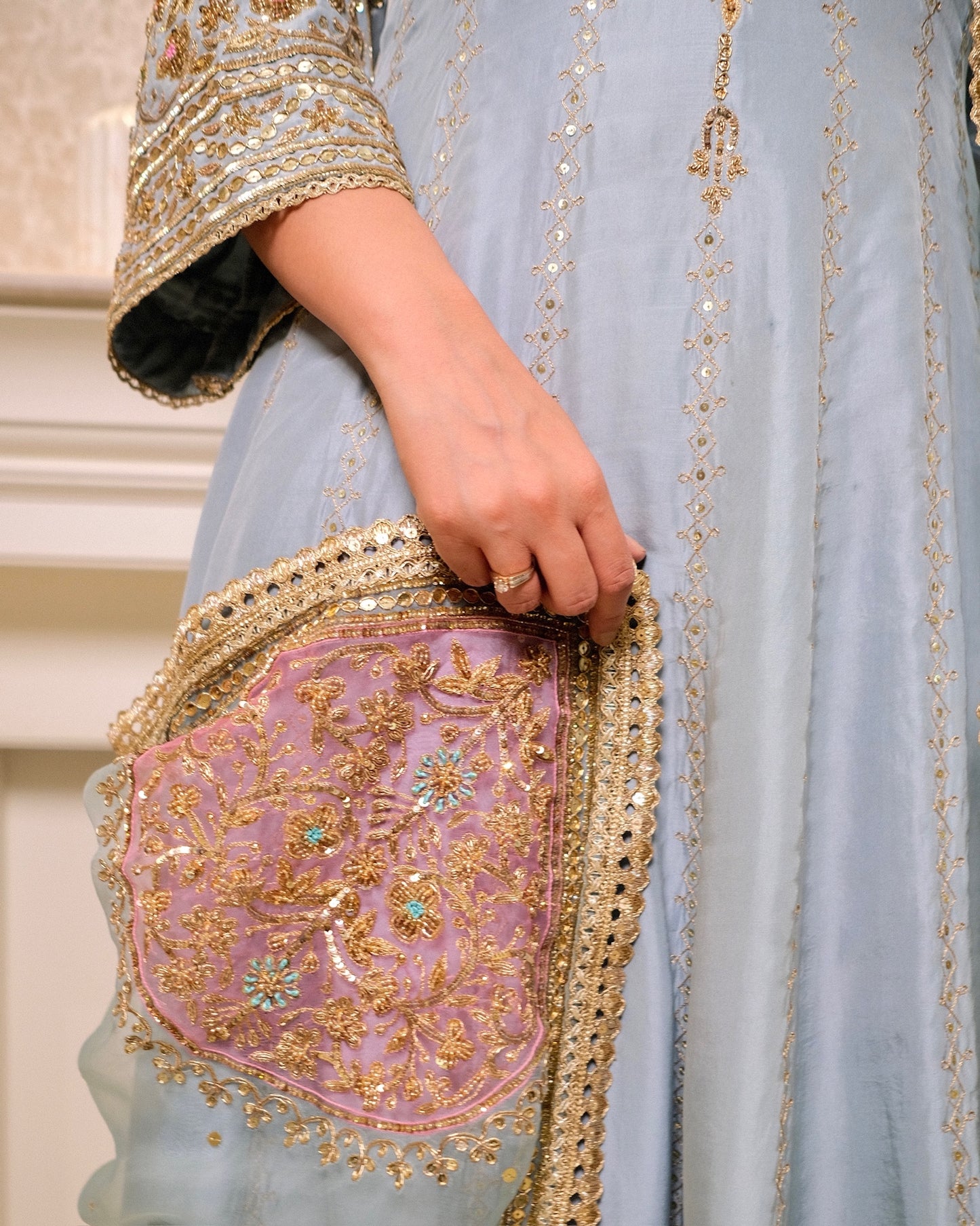 Pure Silk Anarkali Suit with Hand Embroidery & Organza Dupatta