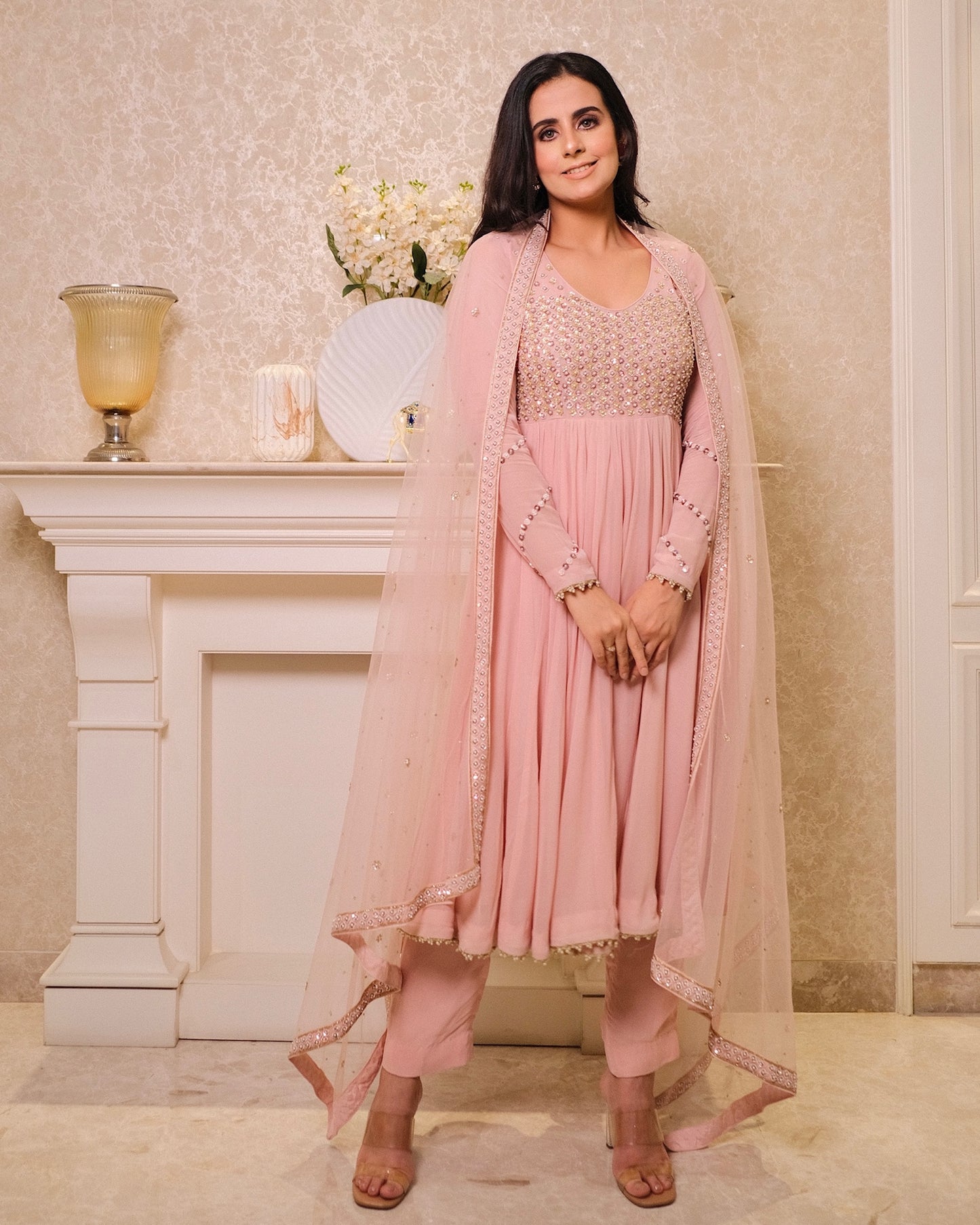 Perle Rose Peach Floral Anarkali