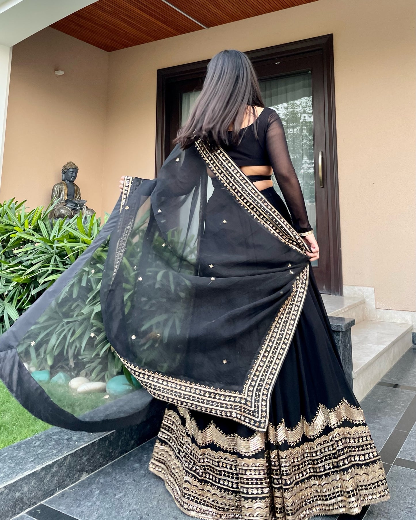 TARA- Black Georgette Lehenga with Hand Embroidery
