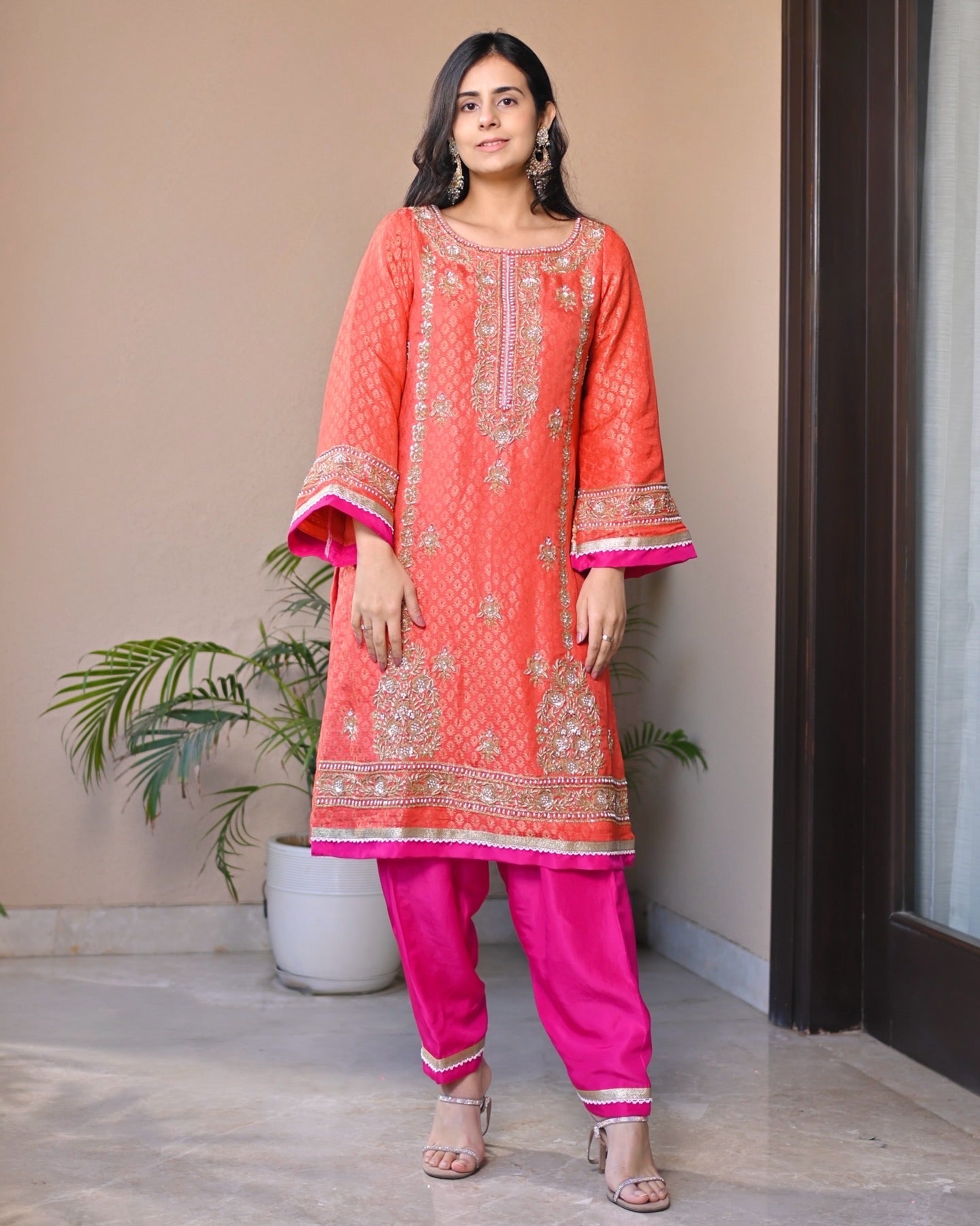 Gulnar Coral Radiance Banarasi Suit