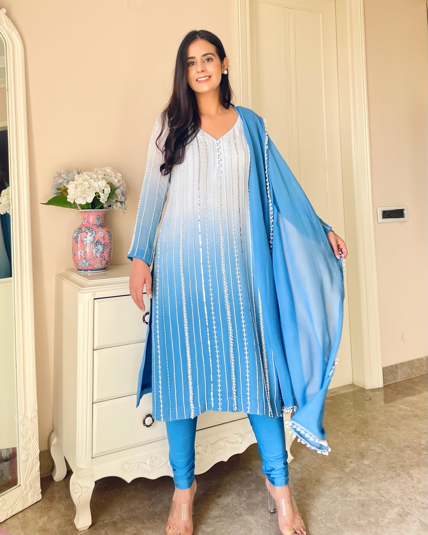 Ombre Blue Georgette Suit