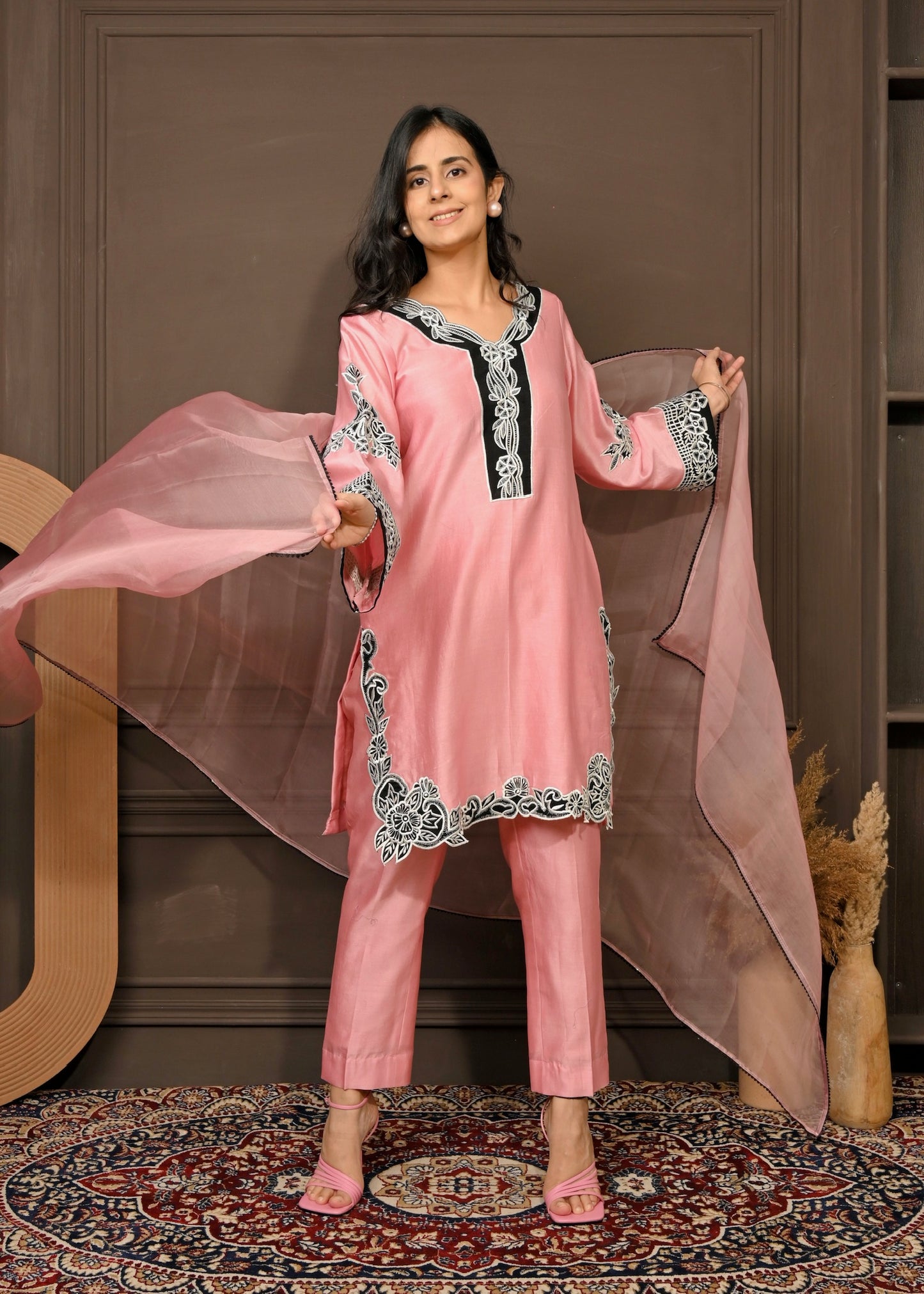 Pink Grace- Chanderi Embroidered Suit Set
