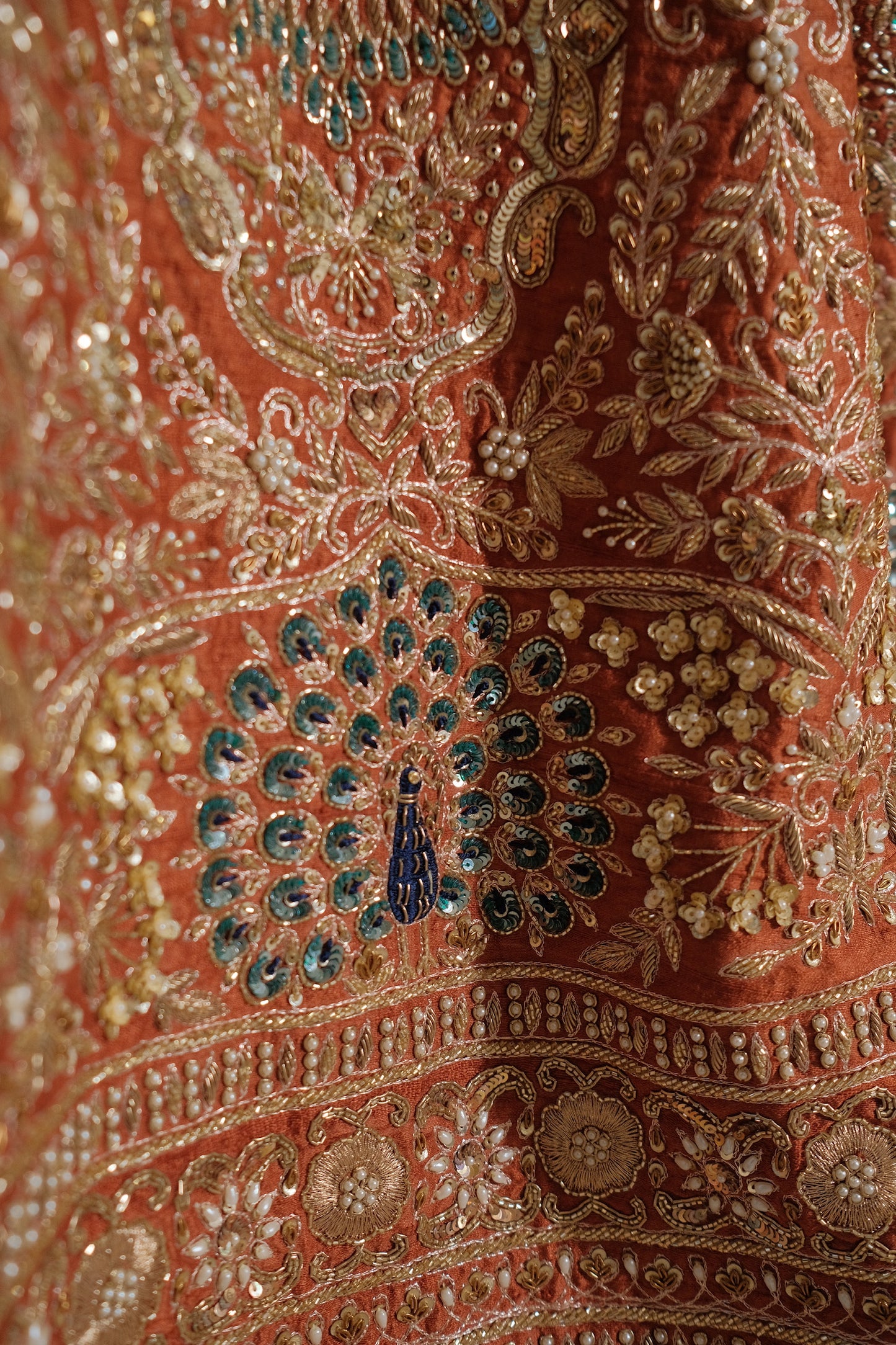 Burnt Orange Raw Silk Bridal Lehenga