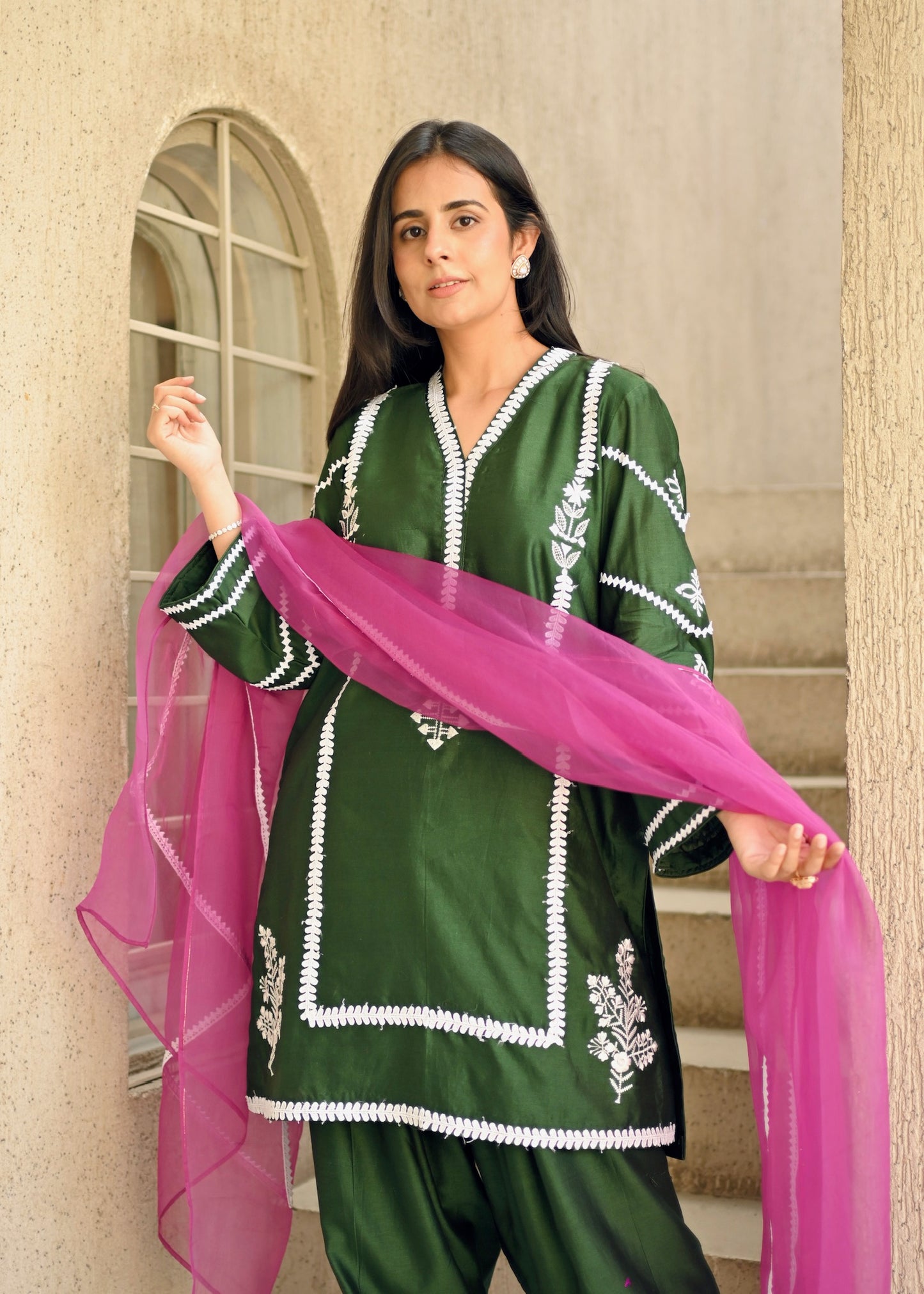 Bottle Green Breeze – Chanderi Suit Set