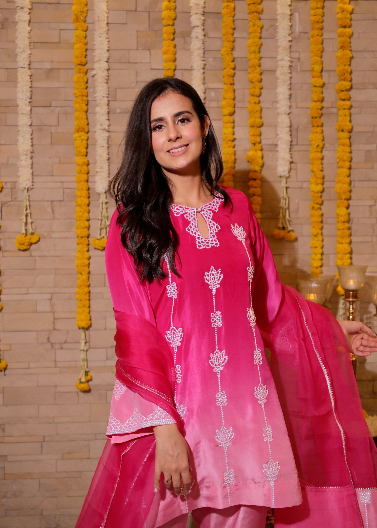 Sitara- Pink Ombre Hand-Embroidered Suit