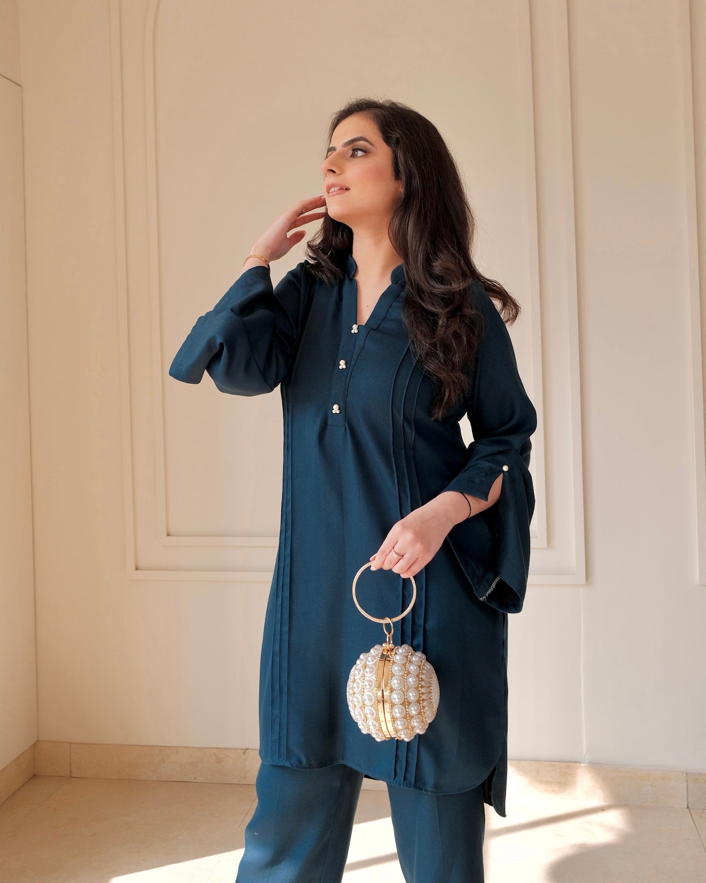 Pashmina Co-ord Set with Pearl Detailing