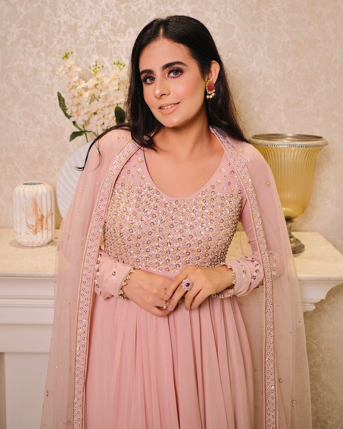 Perle Rose Peach Floral Anarkali