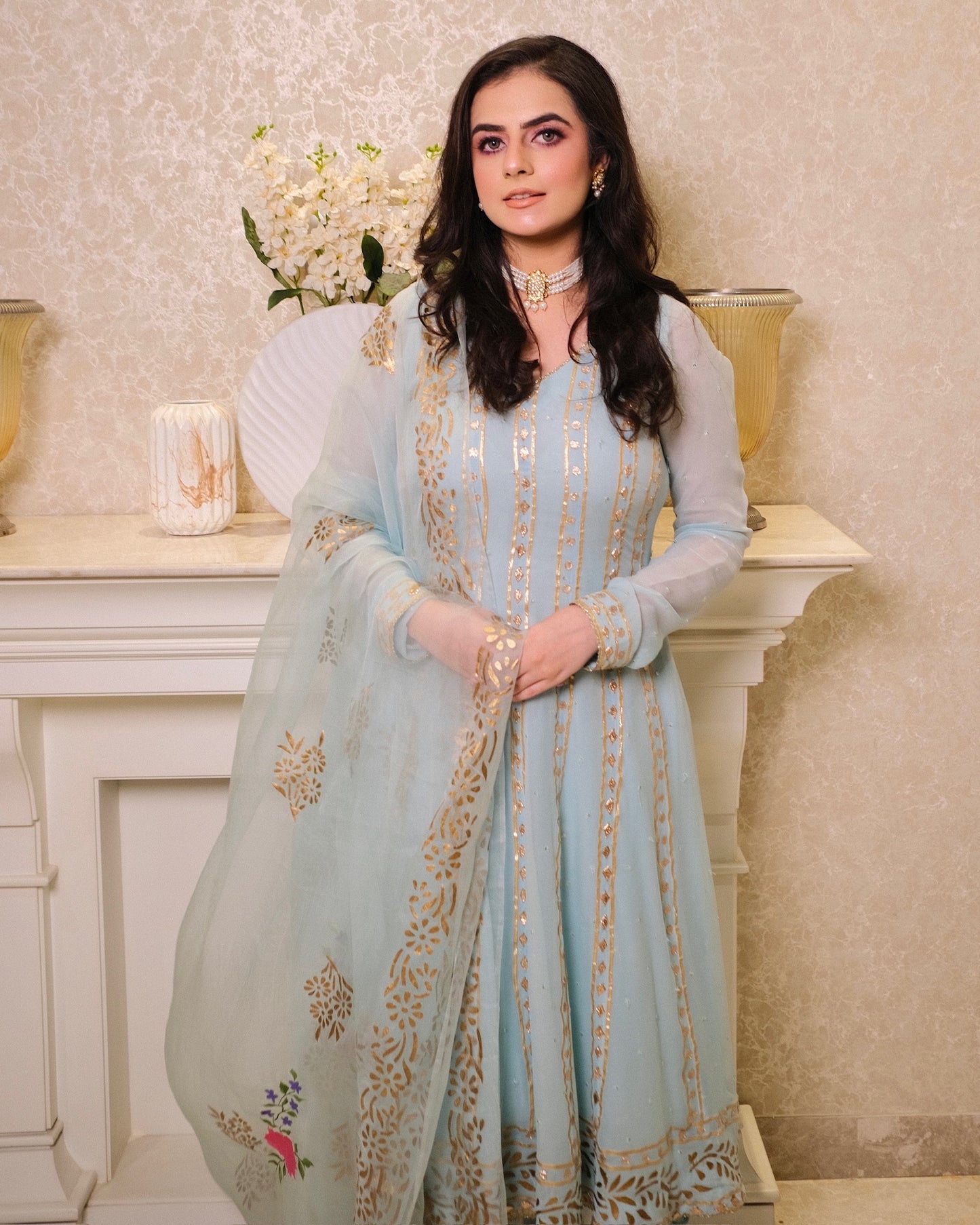Elegant Georgette Anarkali Suit with Block printed & Hand-Painted Dupatta