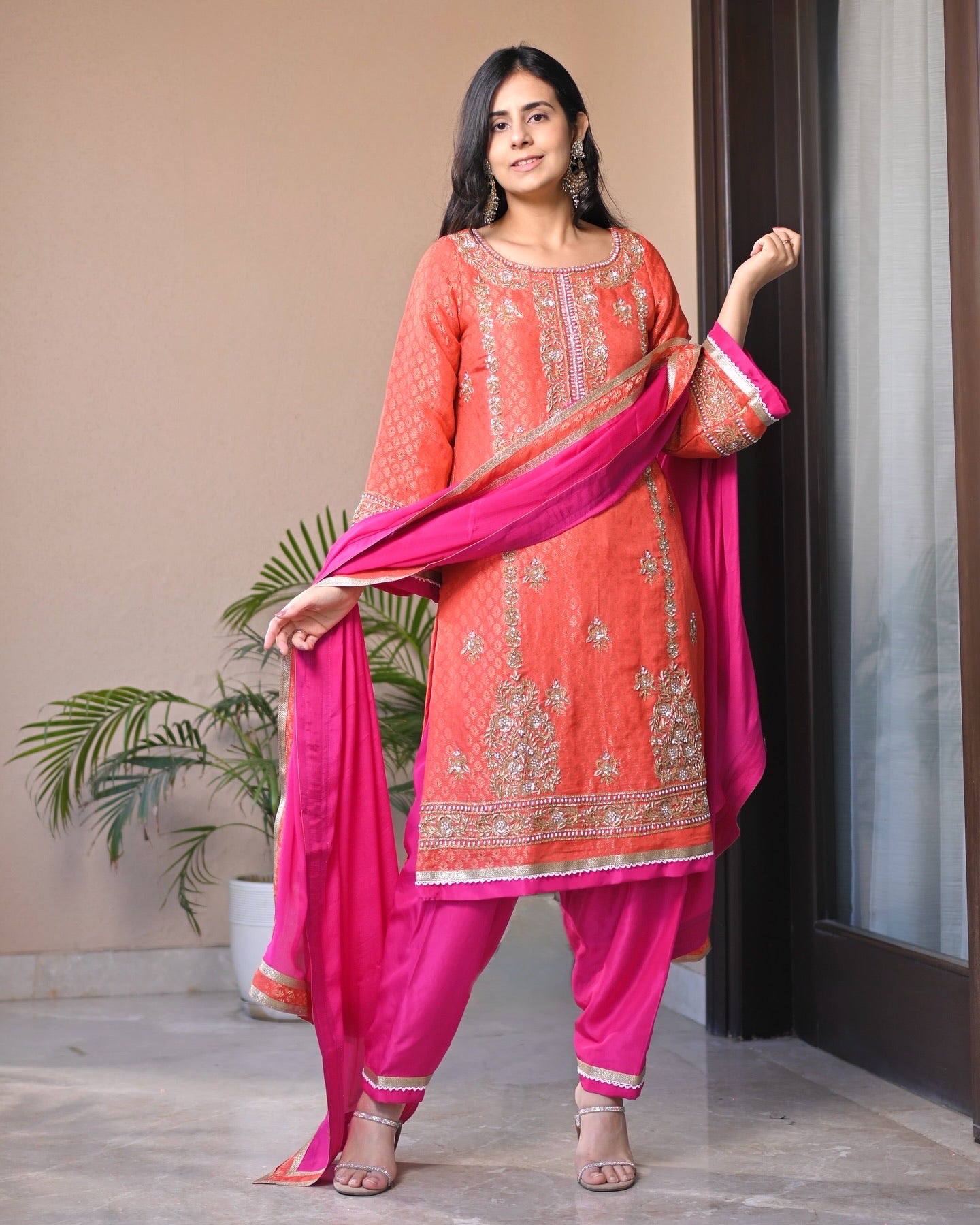 Gulnar Coral Radiance Banarasi Suit