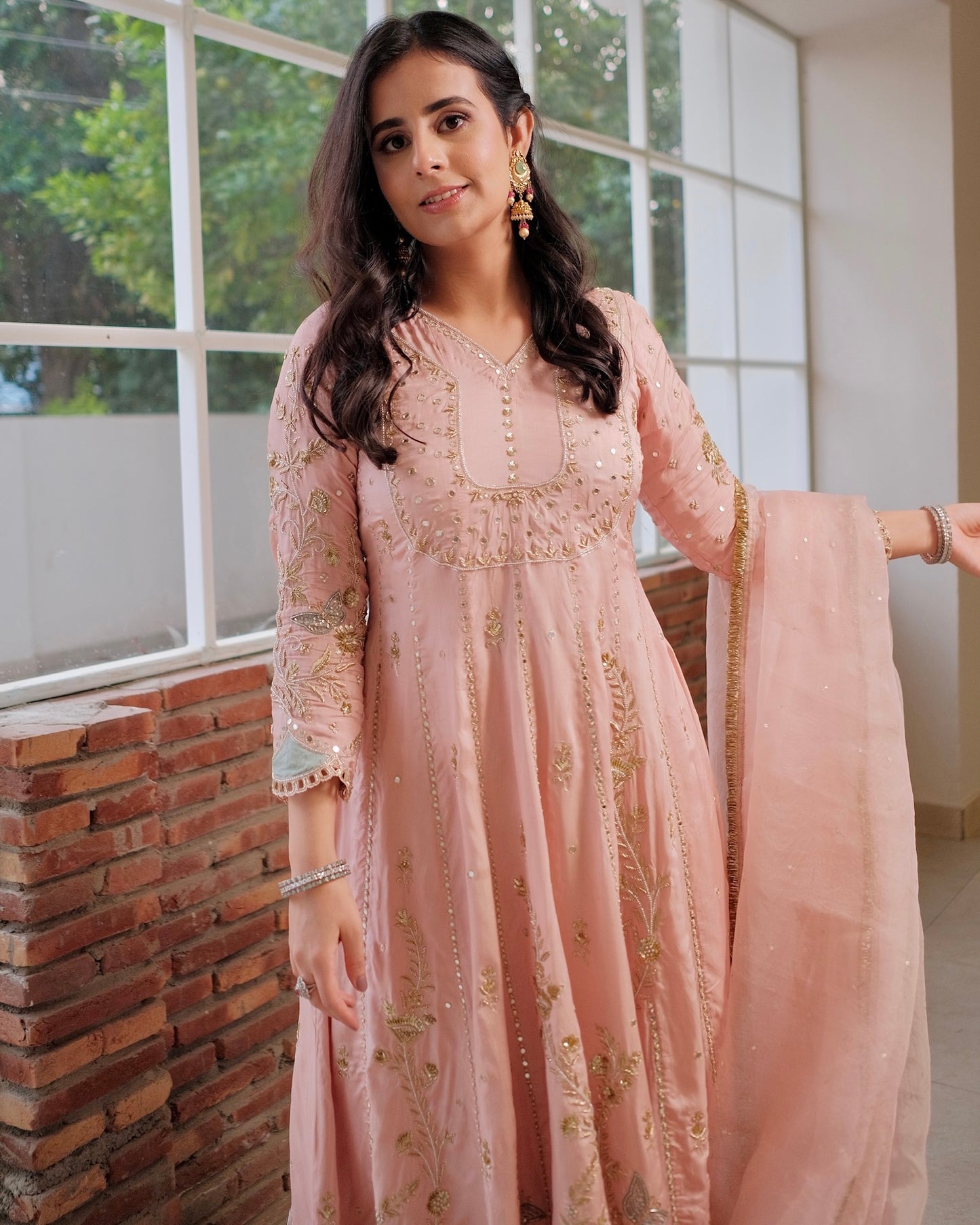 Blush Pink Hand-Embroidered Anarkali Set