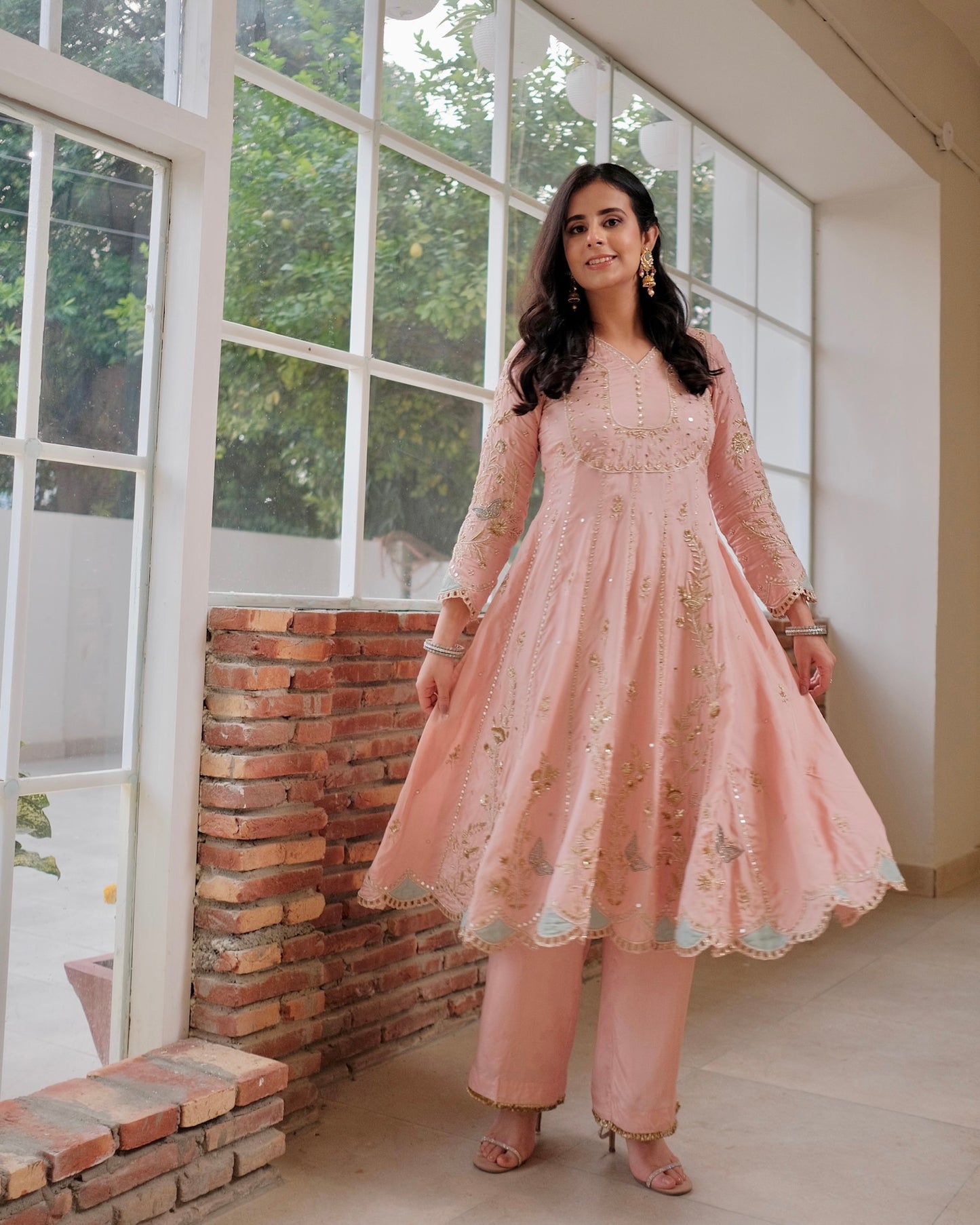 Blush Pink Hand-Embroidered Anarkali Set
