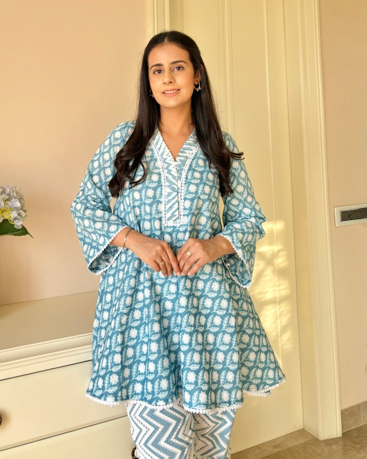 Breezy Blue Elegance Pure Cotton Co-ord