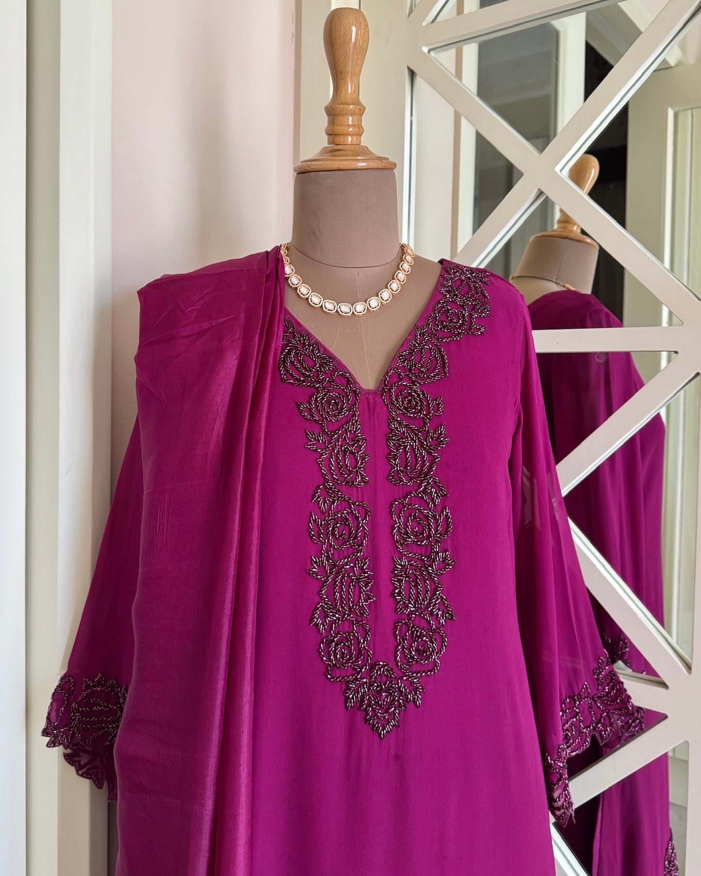 Ziya Fuchsia Cutdana Set