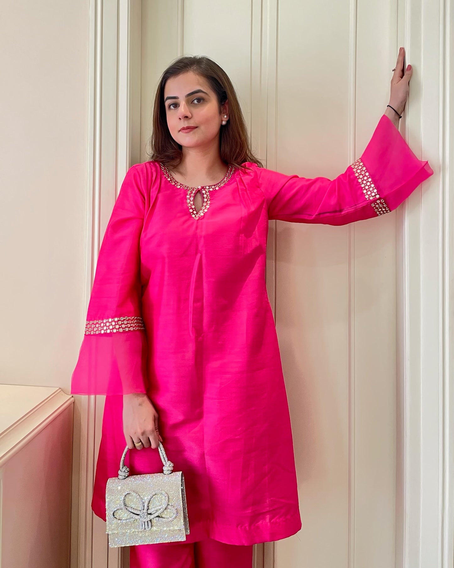 Hot Pink Dupian Silk Ensemble
