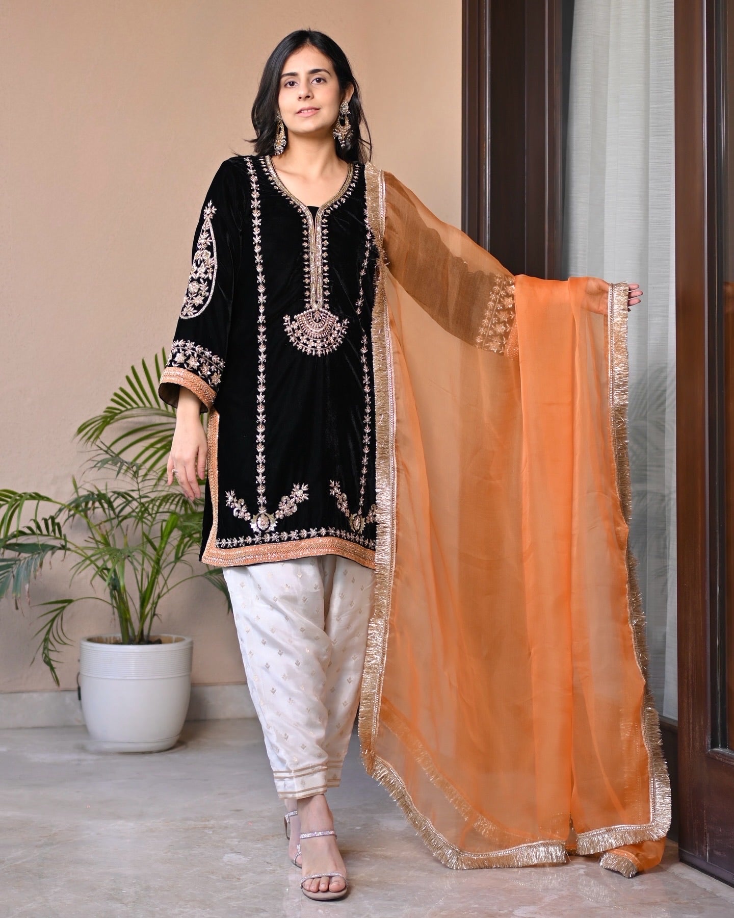 Noor- Black & Rust Velvet Suit