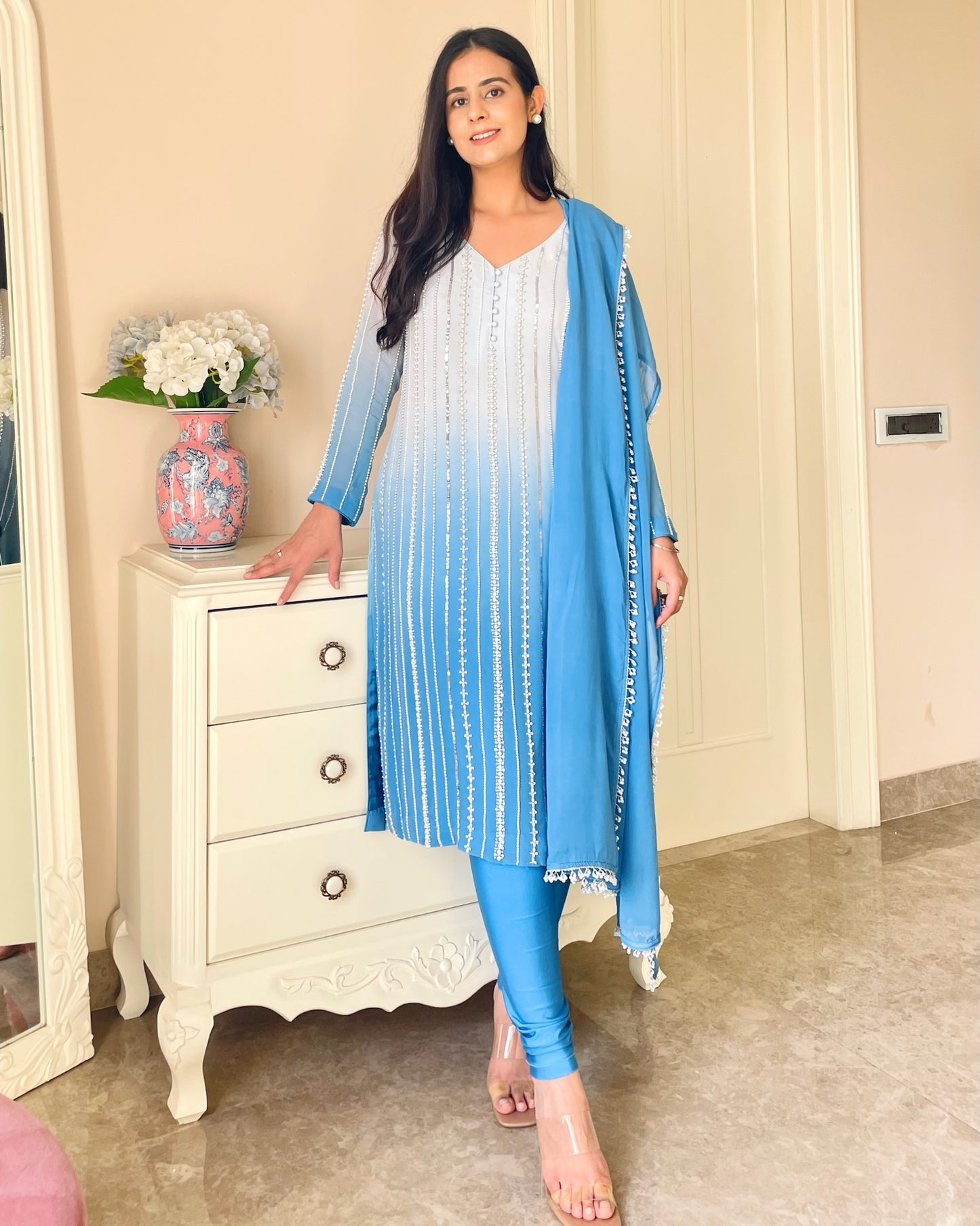 Ombre Blue Georgette Suit