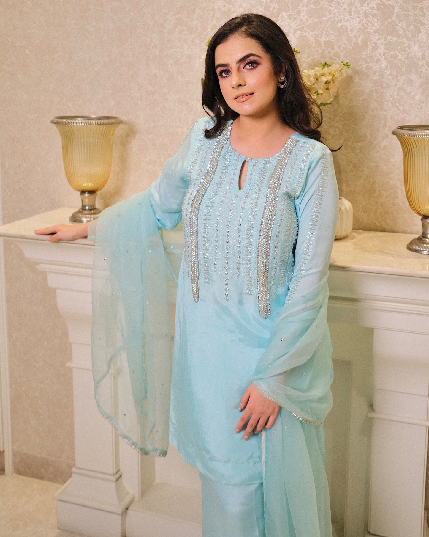 Sky Blue Silk Suit