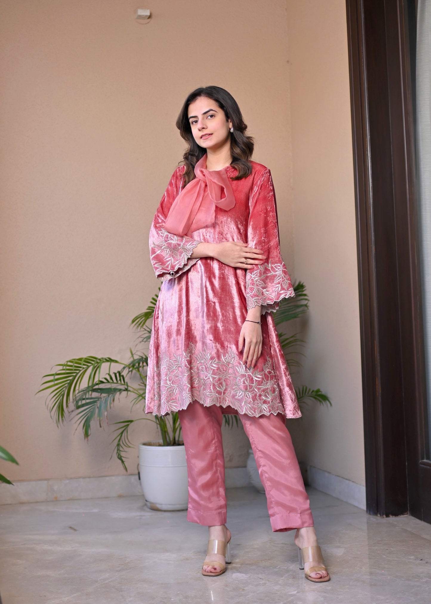 Blush Velvet Bow Set