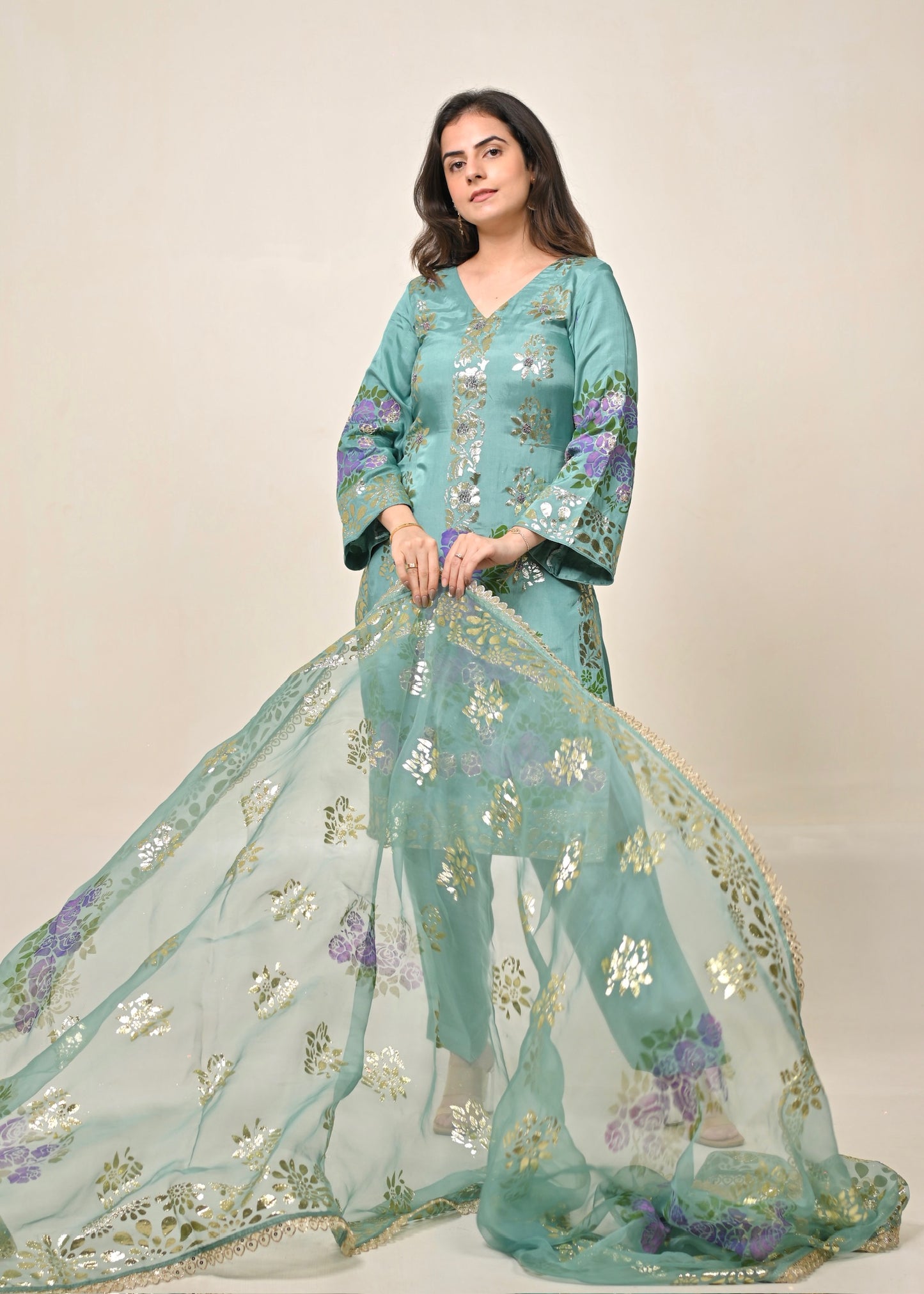 Blue Bloom Pure Organza Suit
