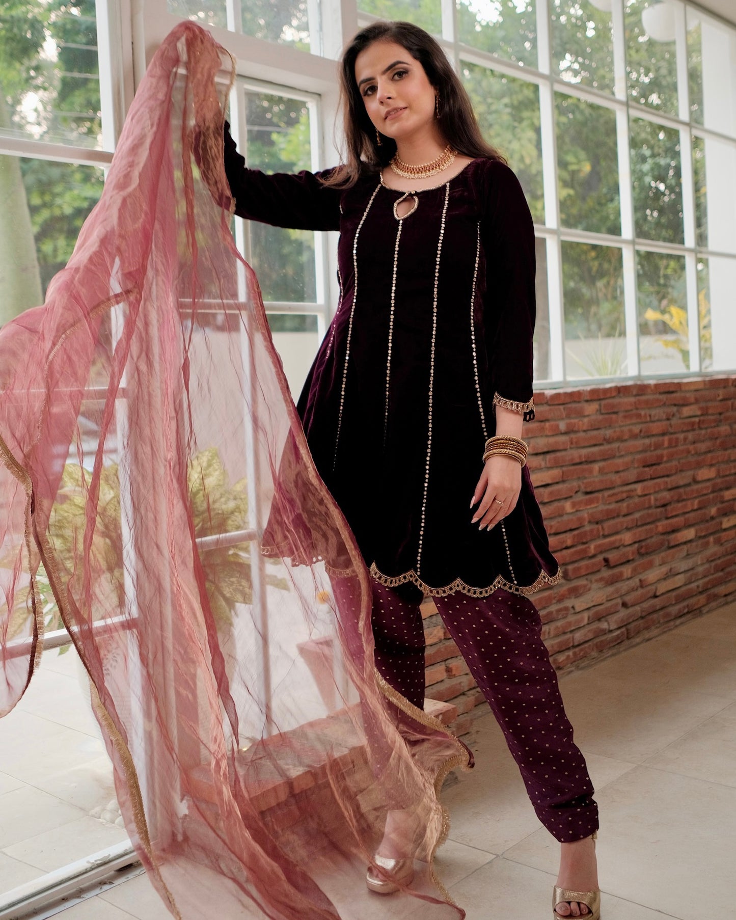 MEHROON VELVET ANARKALI