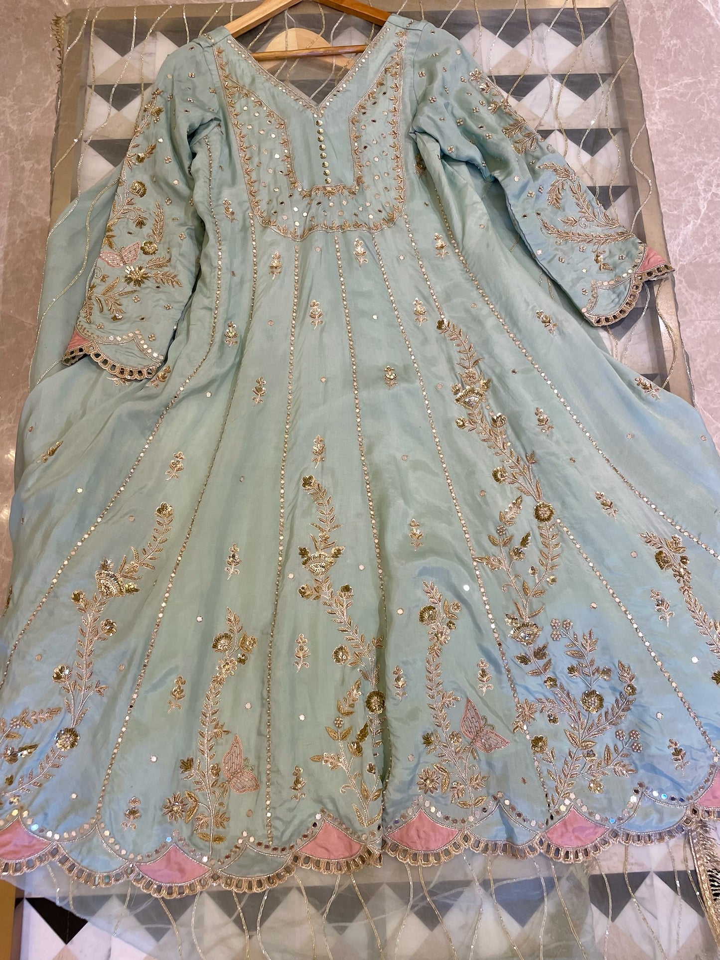 Blush Pink Hand-Embroidered Anarkali Set
