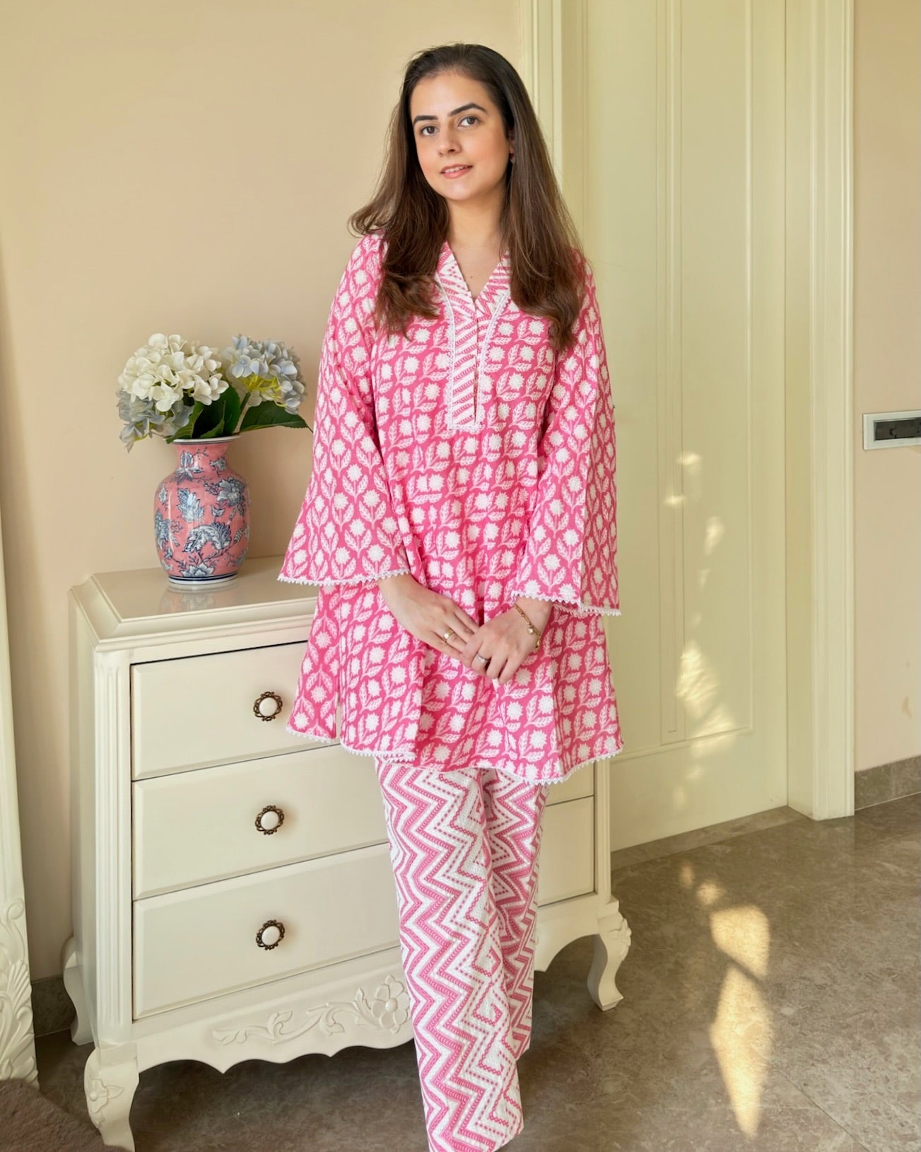 Pink Breezy Elegance Pure Cotton Co-ord Set