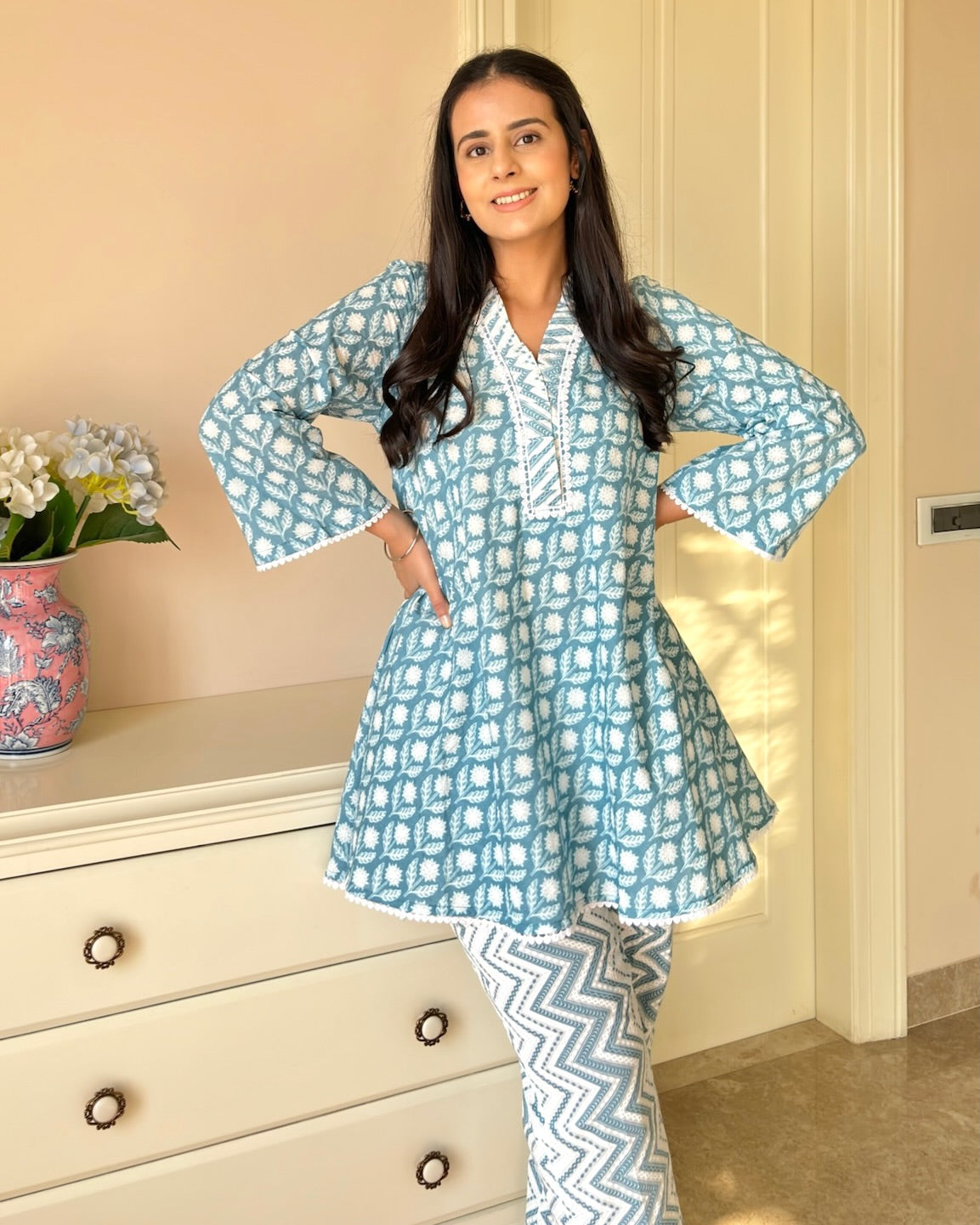 Breezy Blue Elegance Pure Cotton Co-ord