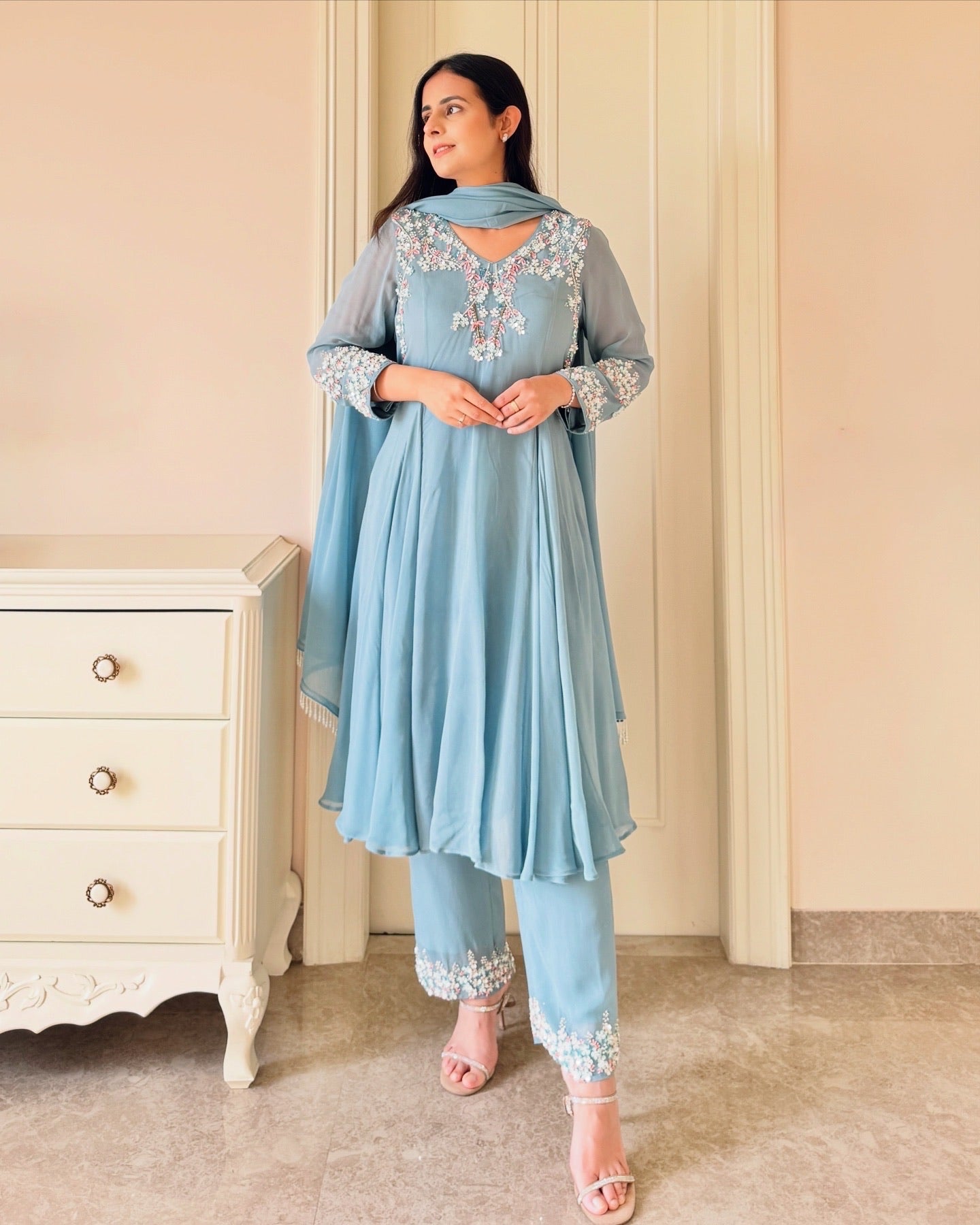 Serene Blue Embroidered Anarkali Set