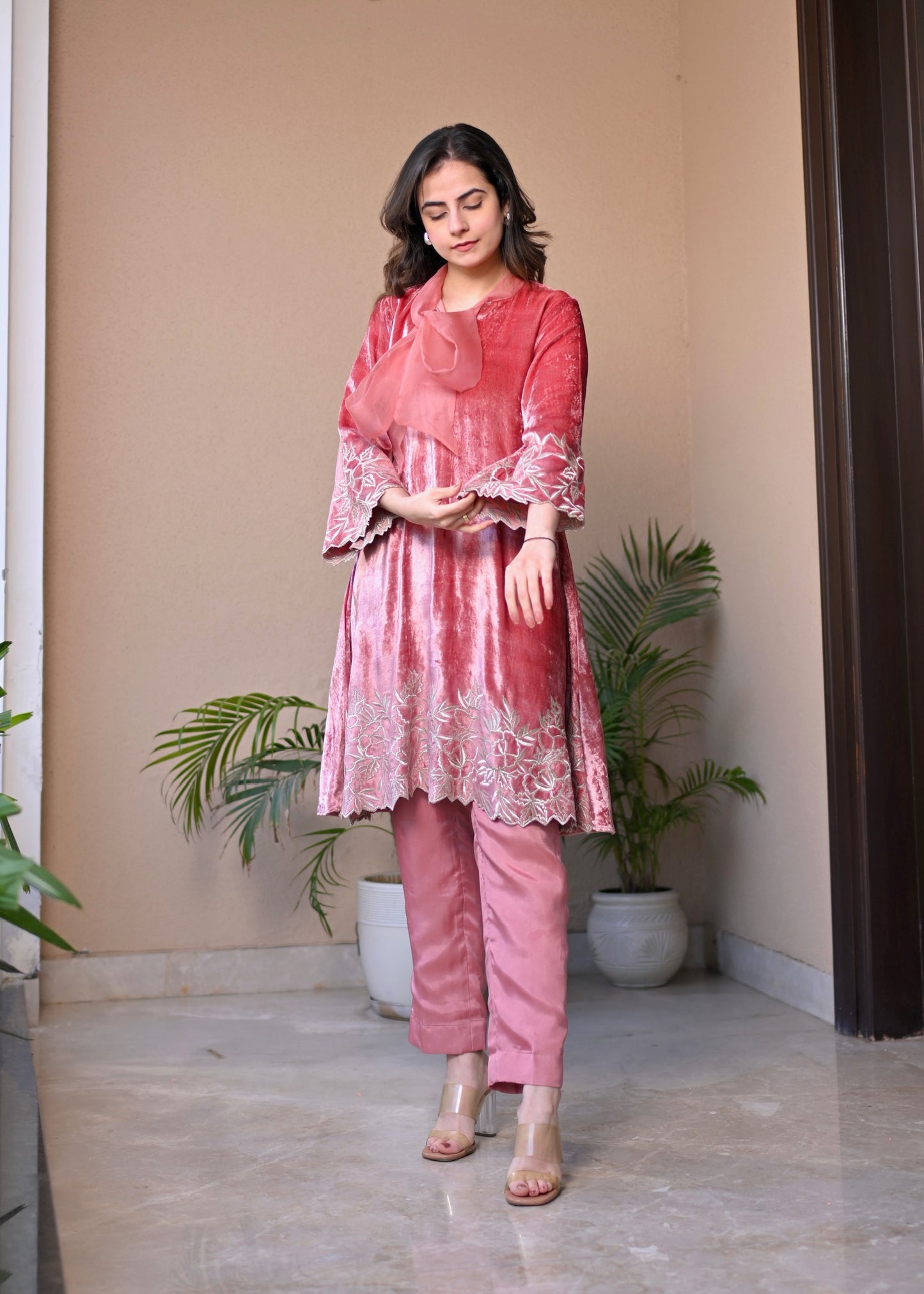 Blush Velvet Bow Set