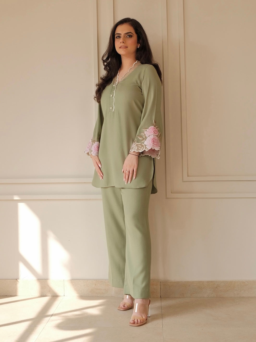 Sage Green Embroidered Co-ord Set