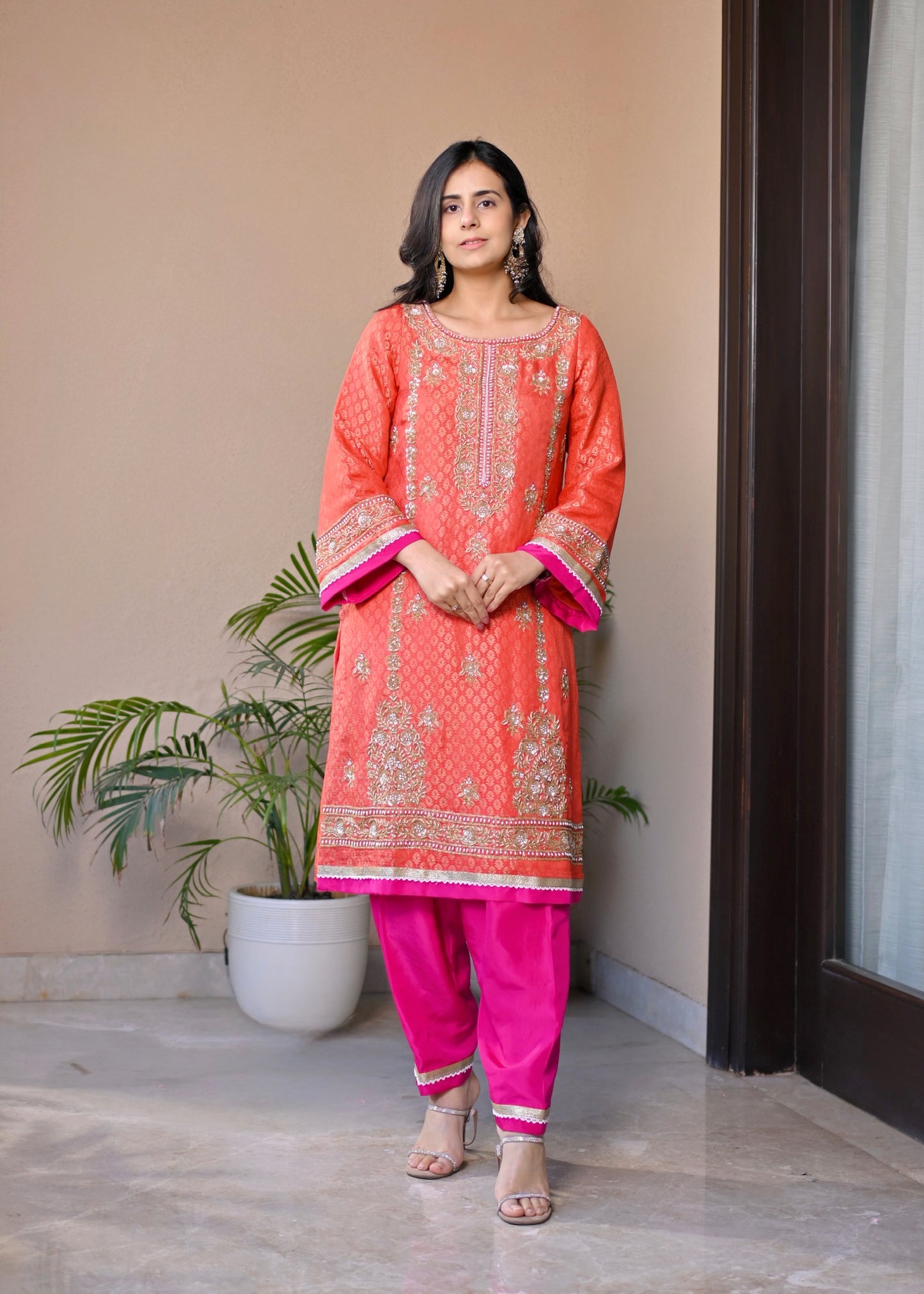 Gulnar Coral Radiance Banarasi Suit