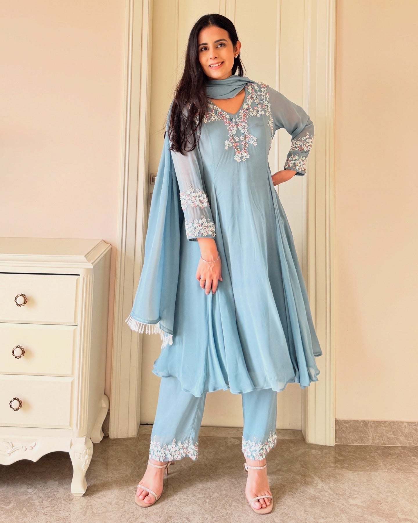 Serene Blue Embroidered Anarkali Set