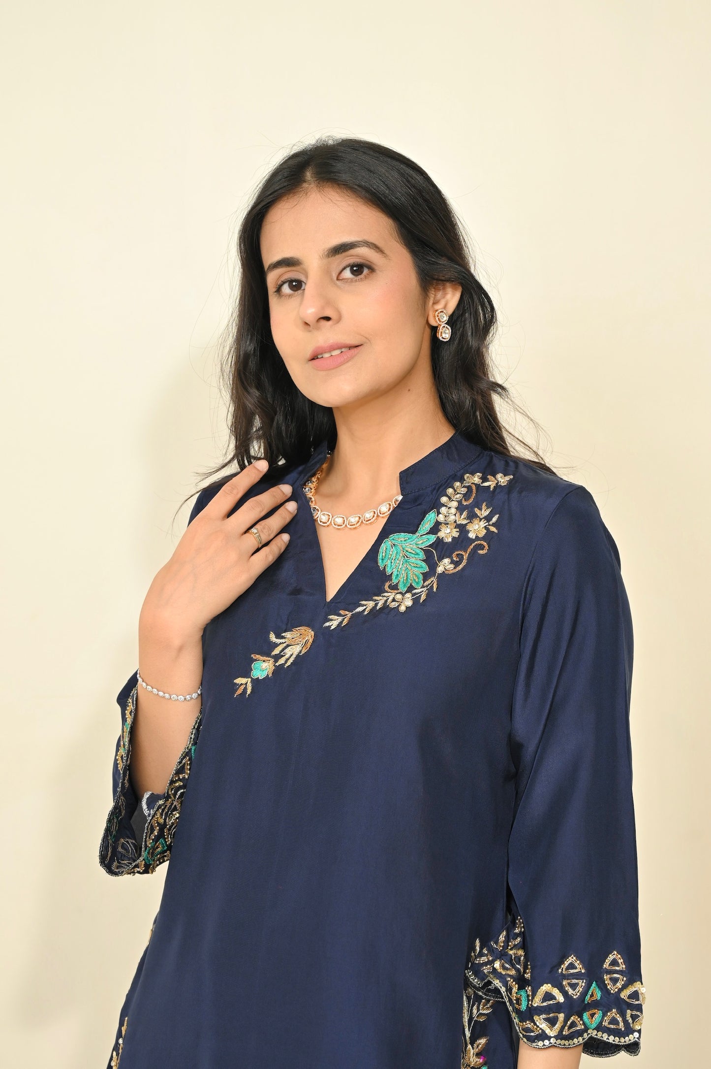 Navy Blue Pure Silk Ensemble