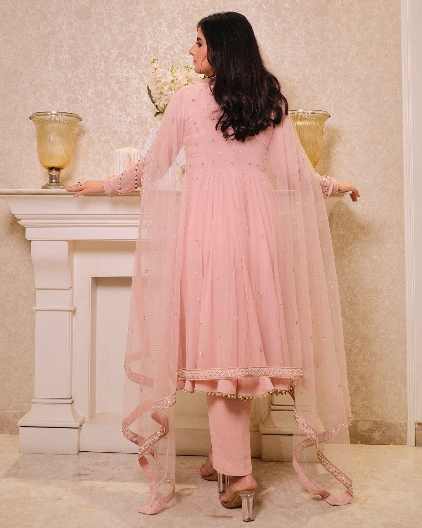 Perle Rose Peach Floral Anarkali
