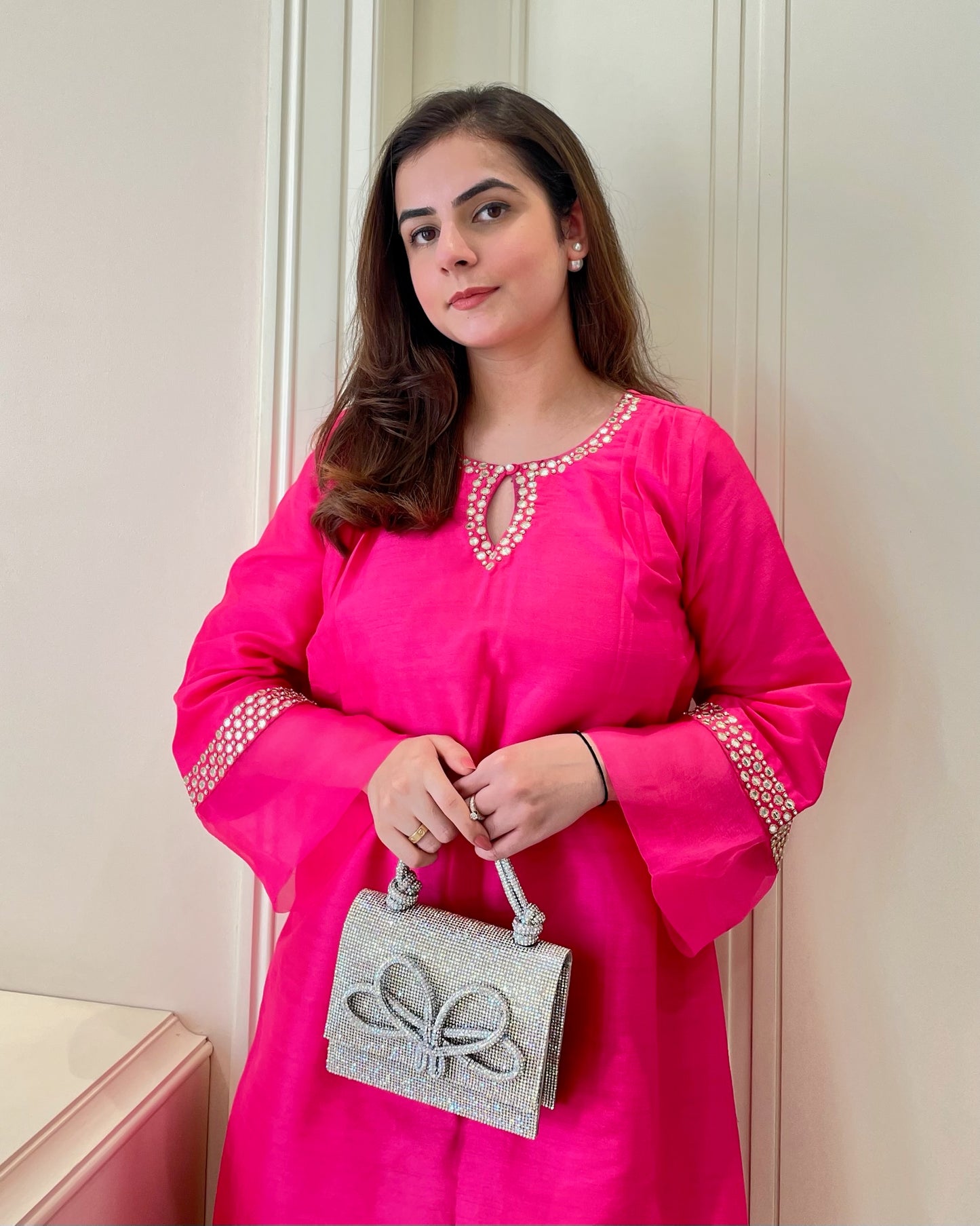 Hot Pink Dupian Silk Ensemble