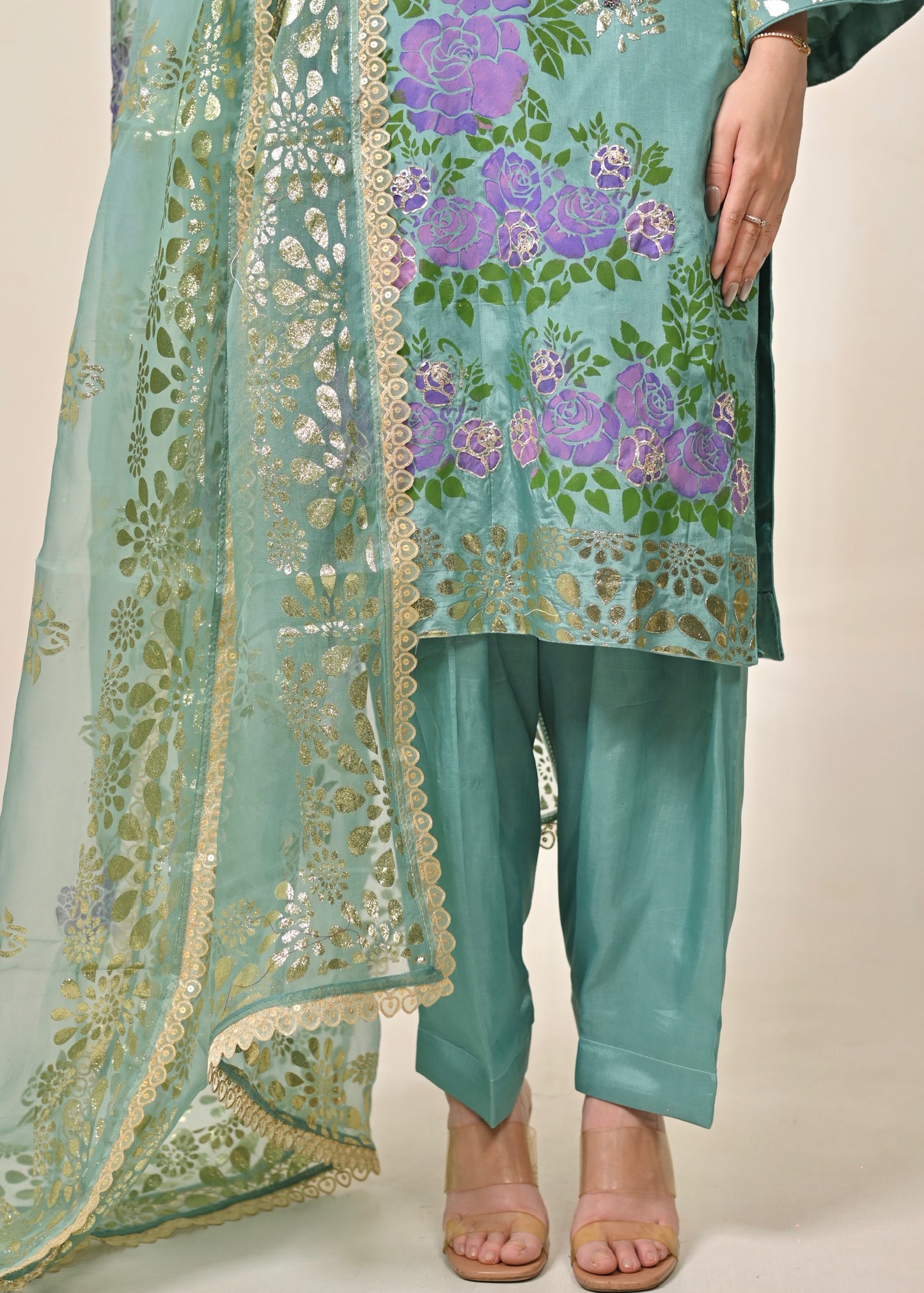 Blue Bloom Pure Organza Suit