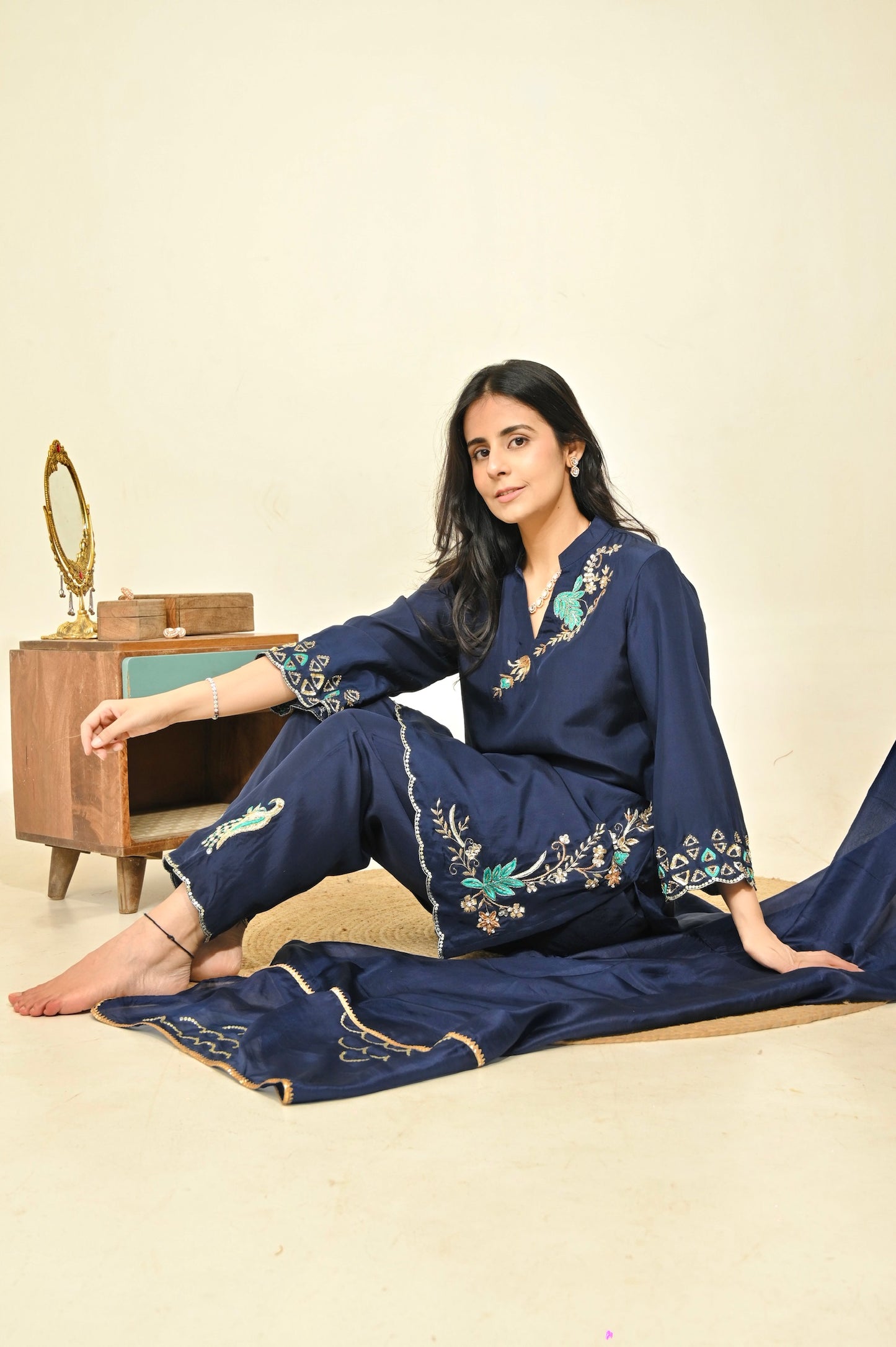 Navy Blue Pure Silk Ensemble