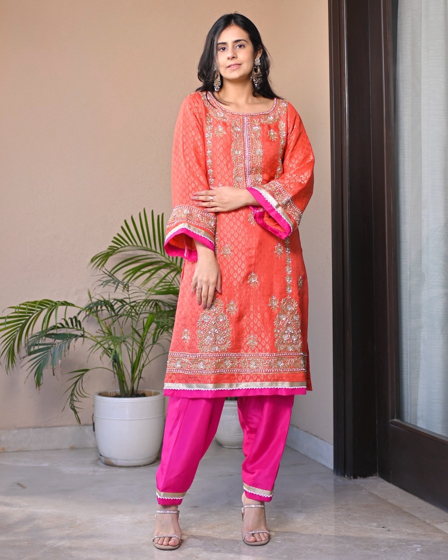 Gulnar Coral Radiance Banarasi Suit