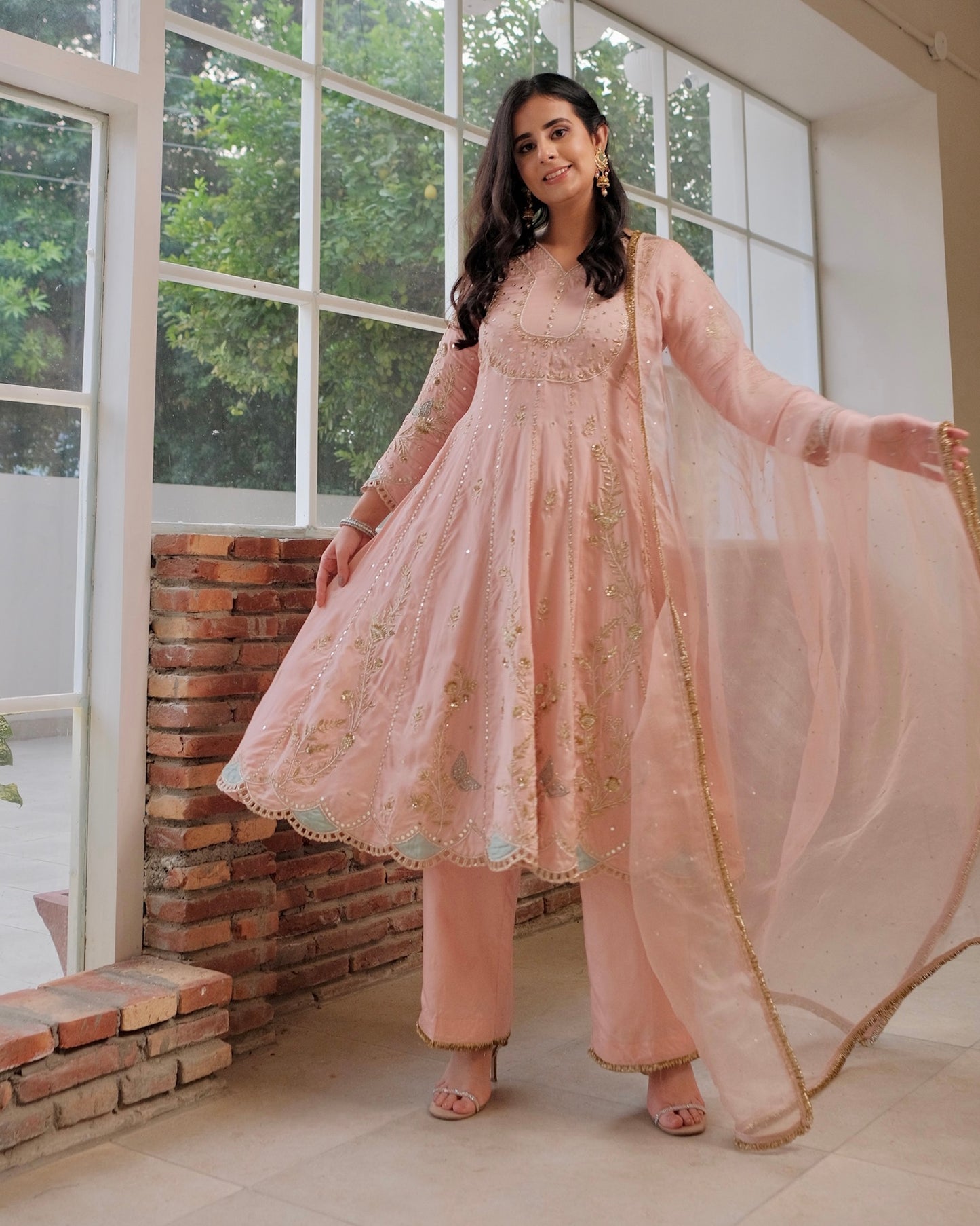 Blush Pink Hand-Embroidered Anarkali Set